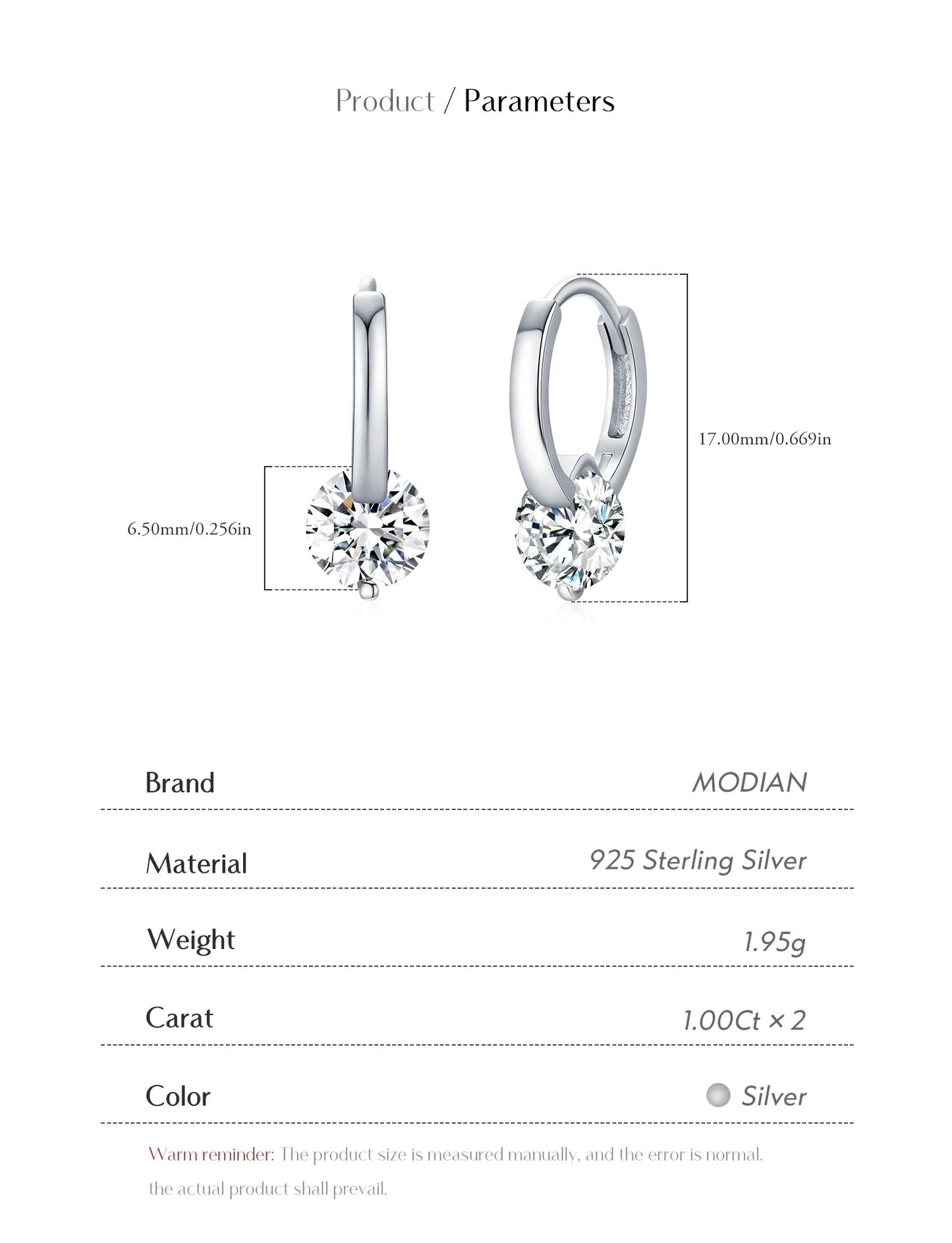 MODIAN 1.0CT D Color Moissanite Hoop Earrings 925 Sterling Silver Luxury Buckle Earrings For Women Wedding Fine Jewelry Gifts