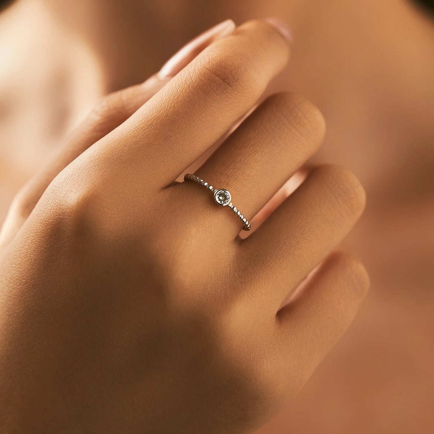 MODIAN Bezel Setting Moissanite Ring 925 Sterling Silver Beads Trendy Stackable Finger Rings For Women Lab Diamond Jewelry