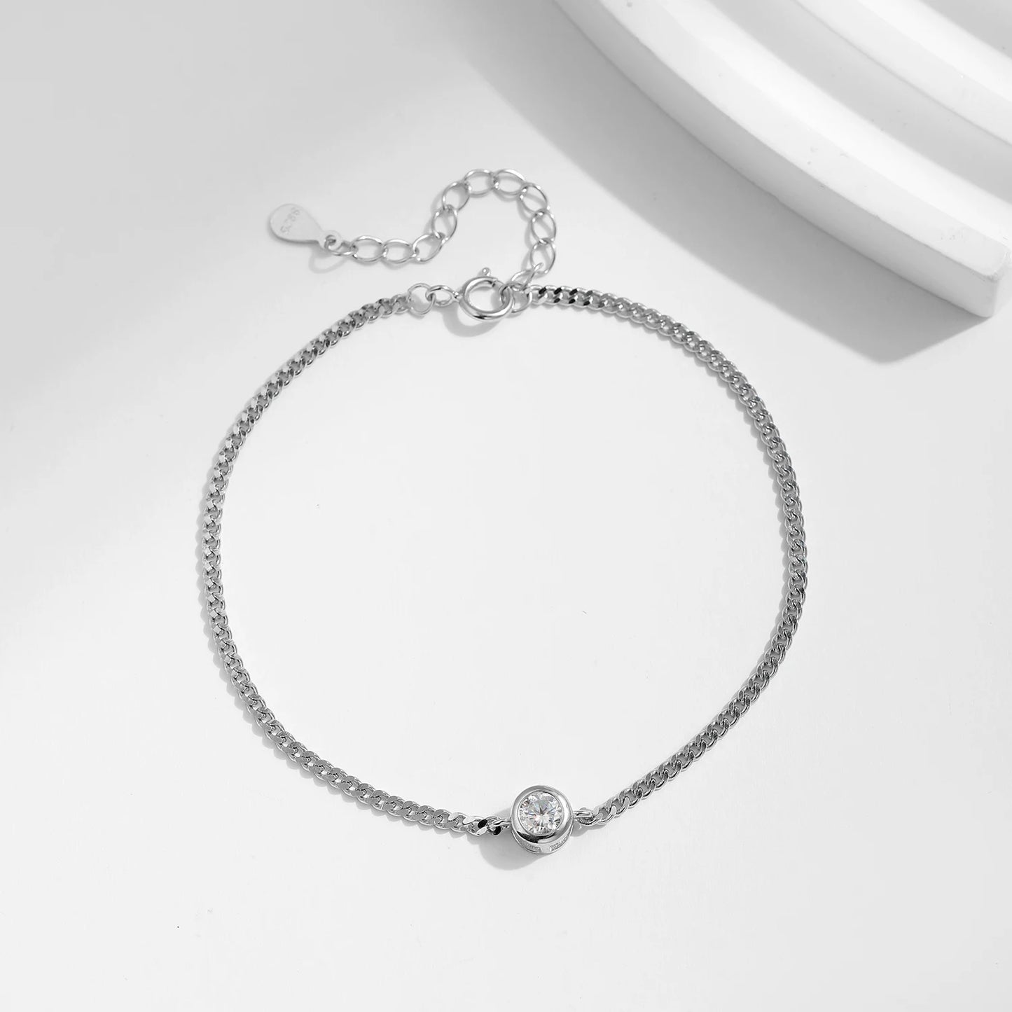 MODIAN 0.25CT Moissanite Bezel Setting Bracelet For Women Diamond 925 Sterling Silver Elegant Chain Bracelet Wedding Jewelry