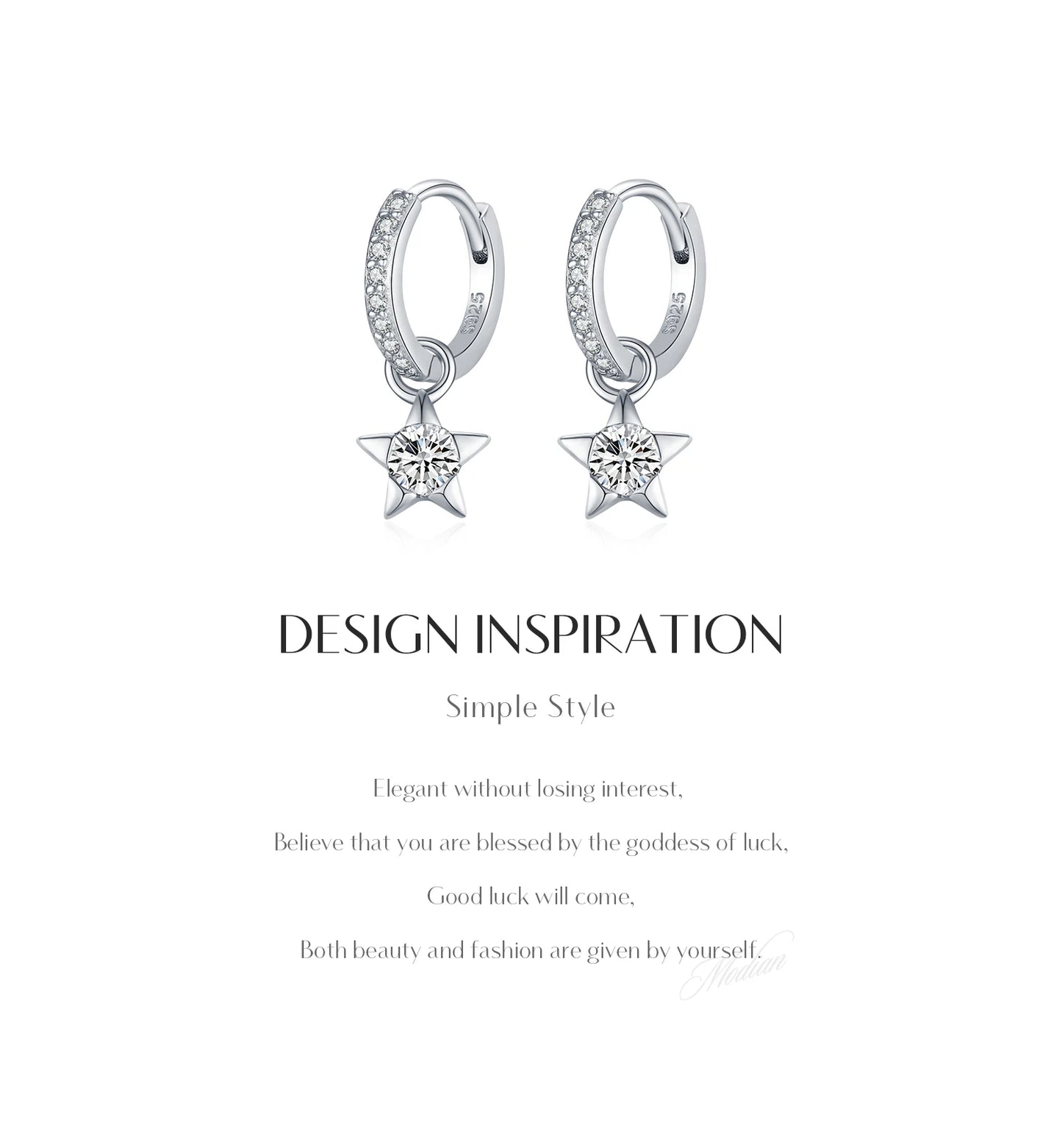 MODIAN D Color Round Moissanite Ear Buckles 925 Sterling Silver Fashion Stars Hoop Earrings For Women Wedding Jewelry Gifts