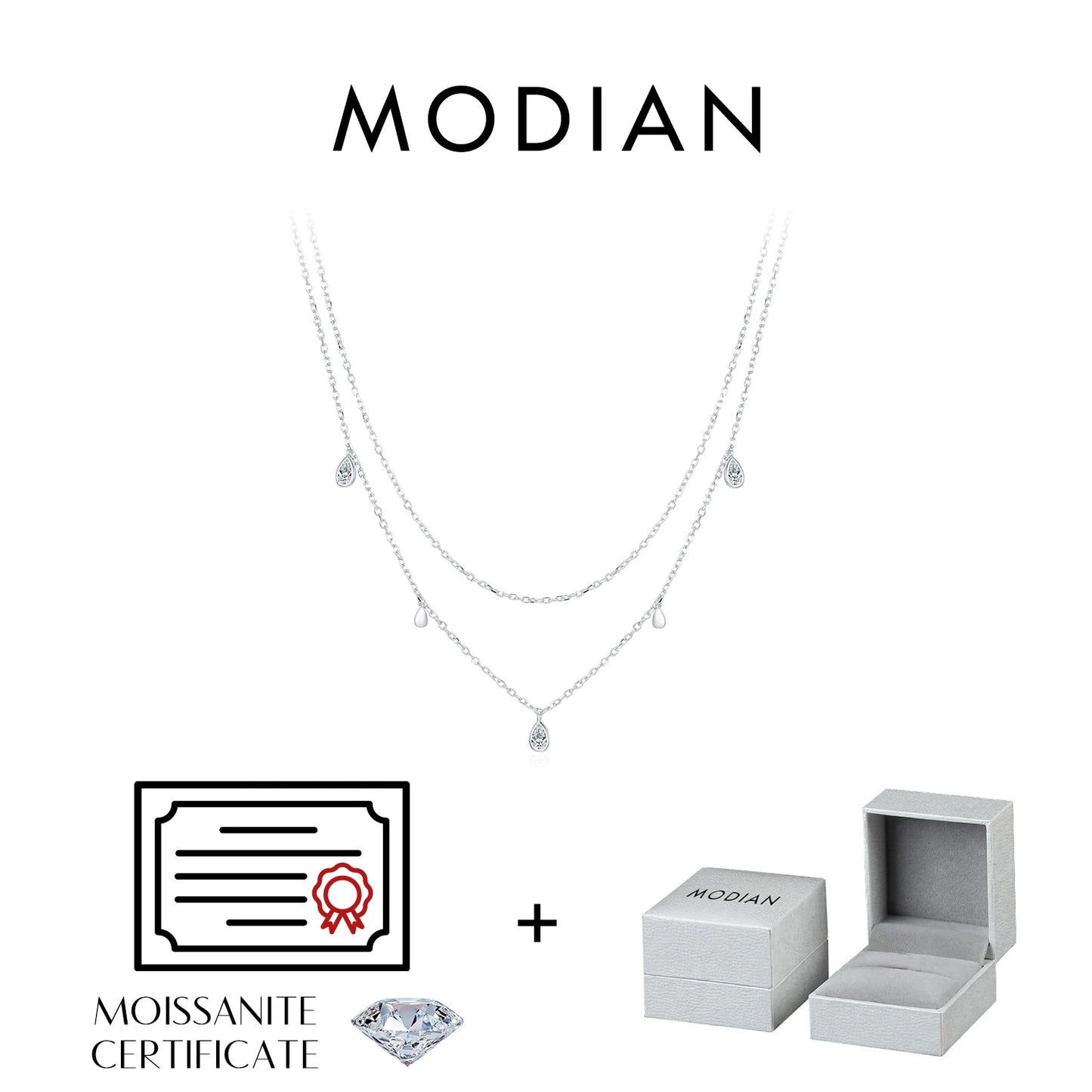 MODIAN Pear Shape Moissanite Pendant Necklace 925 Sterling Silver Double Layer Necklaces For Women Luxury Wedding Jewelry