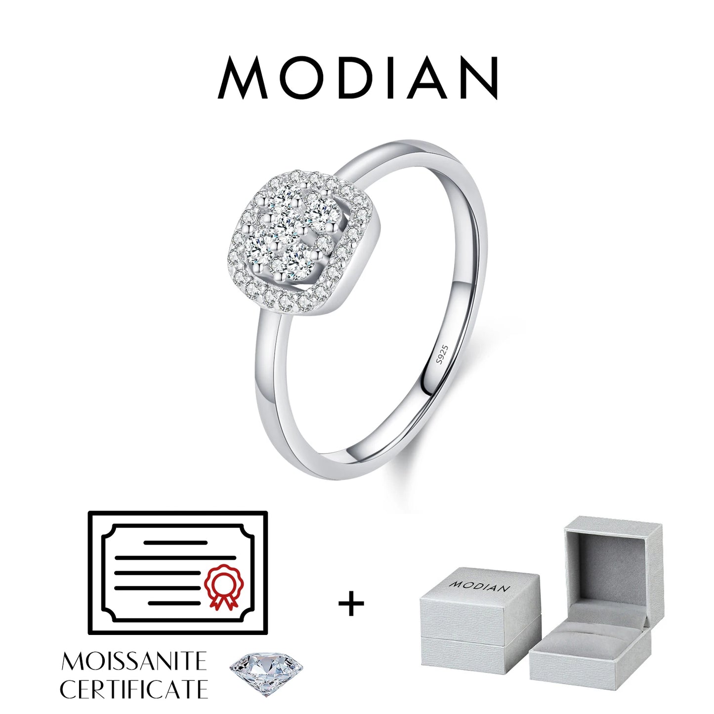 MODIAN Sparkling VVS1 D Color Pave Setting Moissanite Ring 925 Sterling Silver Wedding Band Ring for Women Fine Jewelry
