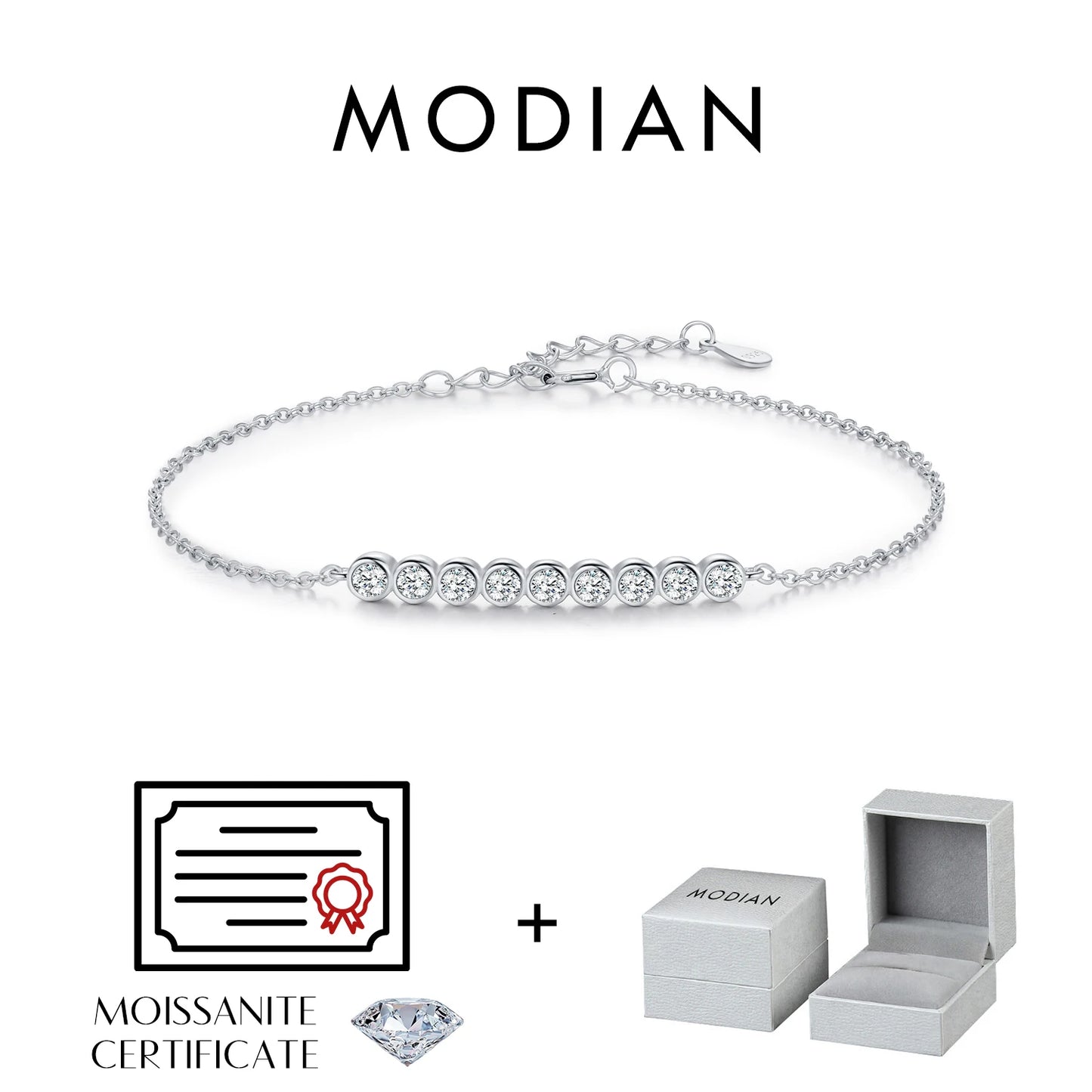 MODIAN D Color Moissanite 925 Sterling Silver Simple Bracelet Round Lab Diamond Chain Link Jewelry For Women Luxury Wedding Gift