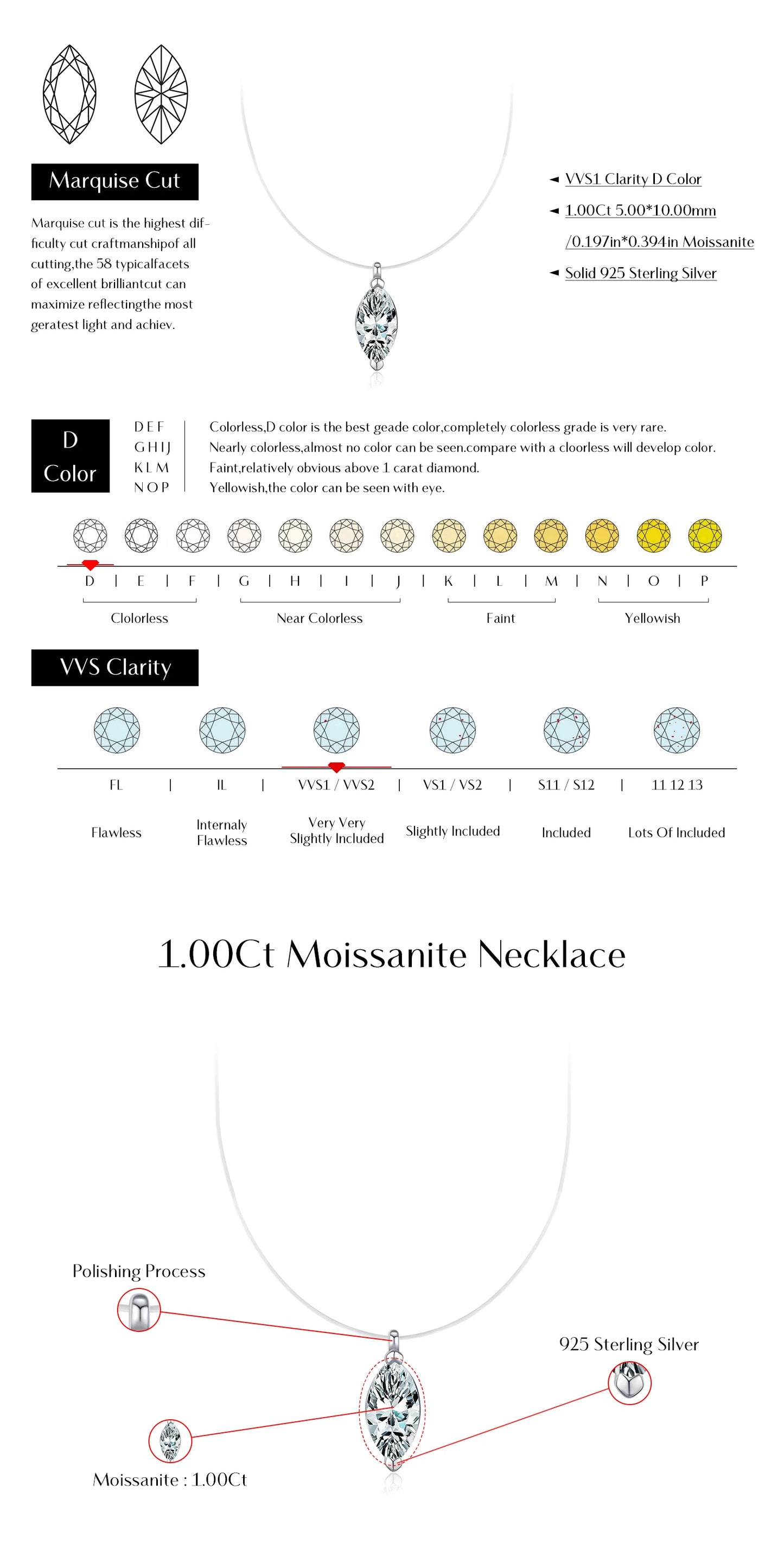 MODIAN Marquise Cut D Color Moissanite Choker Necklaces 925 Sterling Silver Fashion Pendant Necklace For Women Fine Jewelry Gift