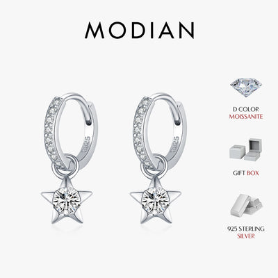 MODIAN D Color Round Moissanite Ear Buckles 925 Sterling Silver Fashion Stars Hoop Earrings For Women Wedding Jewelry Gifts