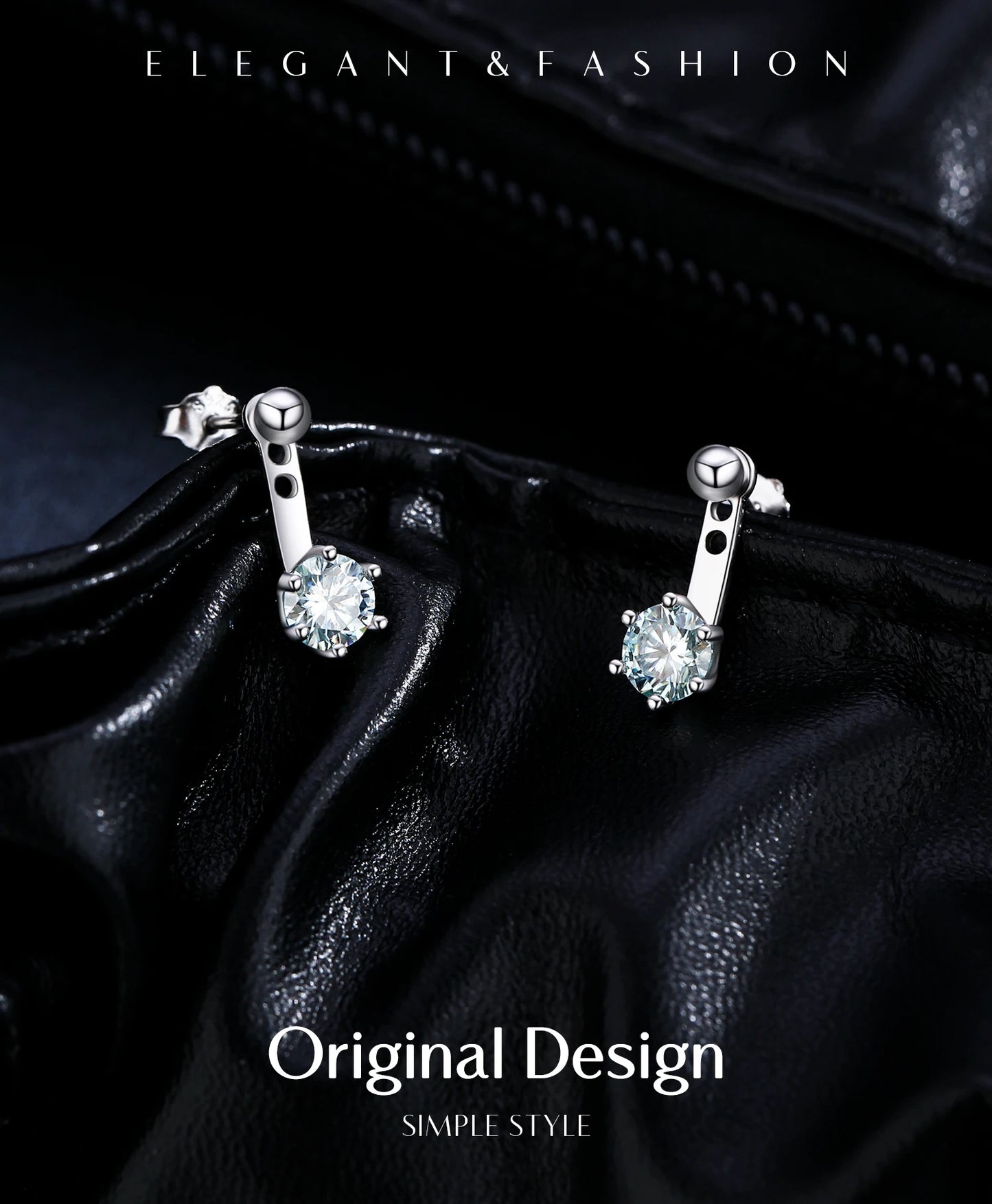 MODIAN D Color VVS1 Round Teal Moissanite Ear Climbers 925 Sterling Silver Luxury Trendy Stud Earrings For Women Fine Jewelry