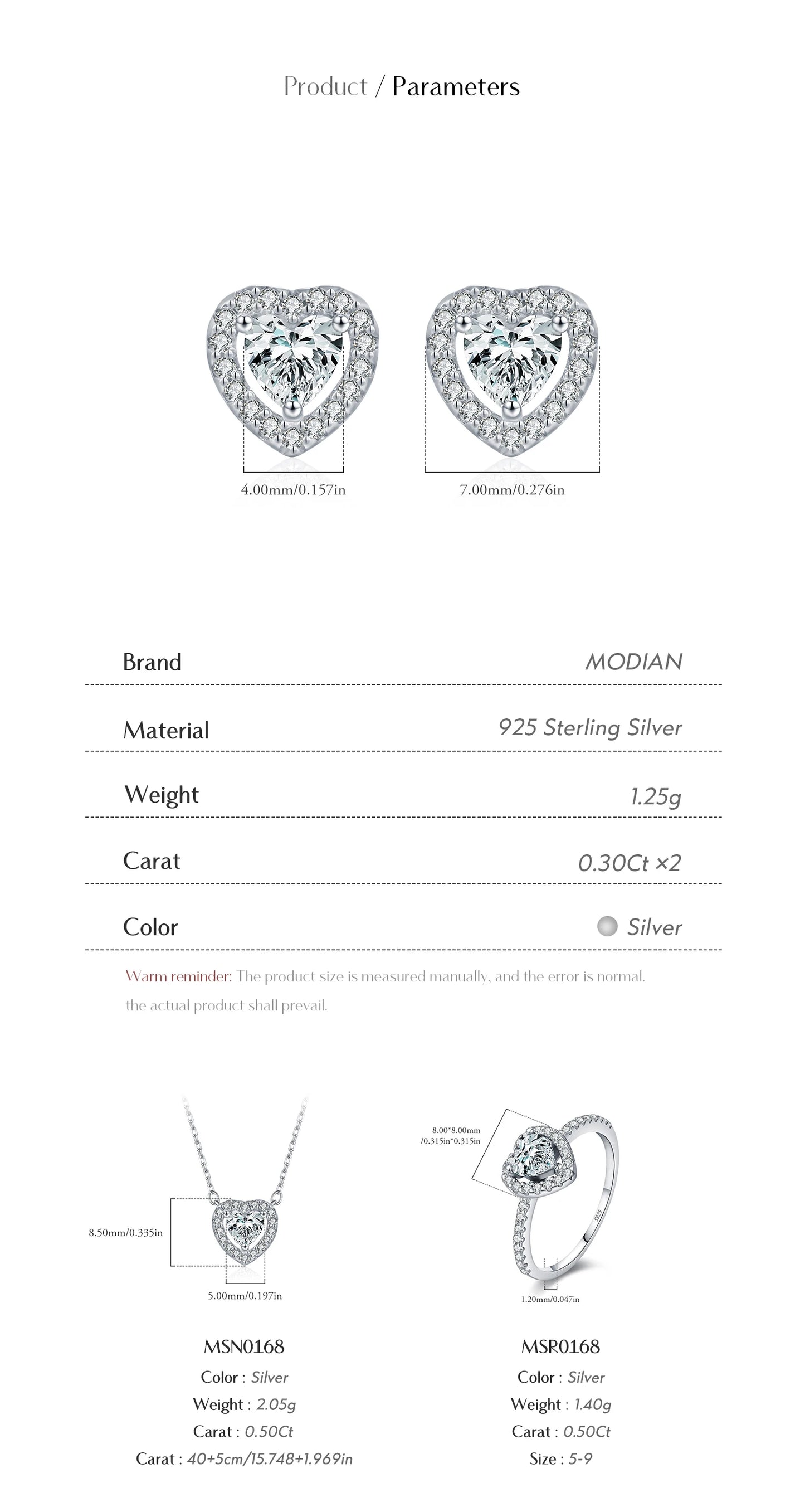 MODIAN Heart Moissanite Wedding Set 925 Sterling Silver Luxury Halo Earring Sparkle Rings Necklace For Women Bridal Jewelry