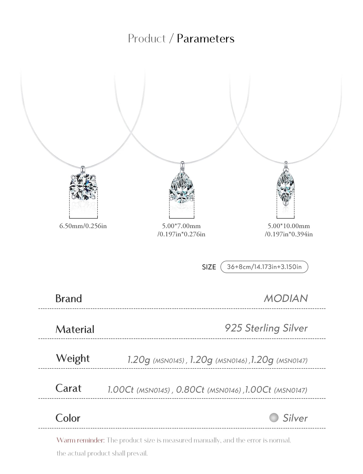 MODIAN 3 Styles Moissanite Necklace 925 Sterling Silver Simple Geometric Fishing Line Choker Necklaces For Women Fine Jewelry