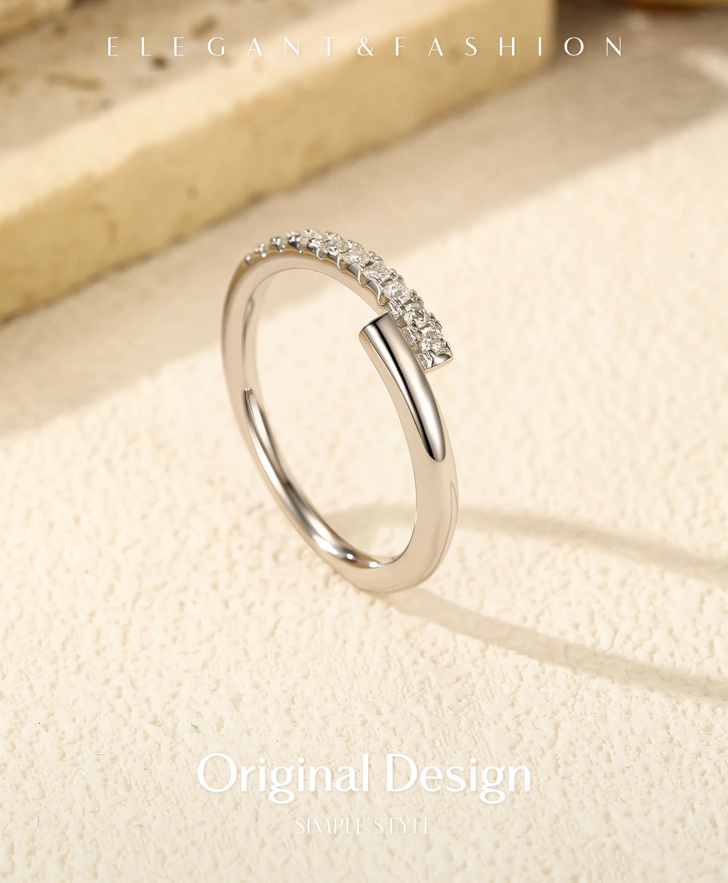 MODIAN D Color Moissanite 925 Sterling Silver Simple Sparkle Geometric Eternity Band Rings For Women Daily OL Fine Jewelry
