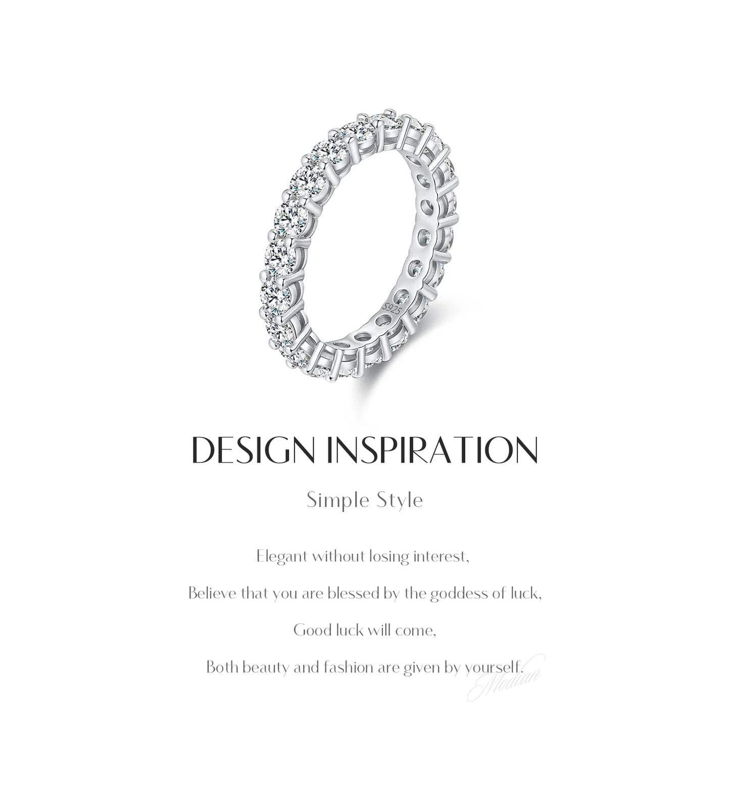 MODIAN Dazzling D Color Moissanite Eternity Band Rings 925 Sterling Silver Luxury Stackable Fashion Ring For Women Fine Jewelry