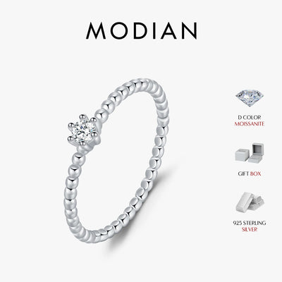 MODIAN D Color Round Moissanite Lab Diamond Rings 925 Sterling Silver Simple Classic Beads Stackable Ring For Women Jewelry