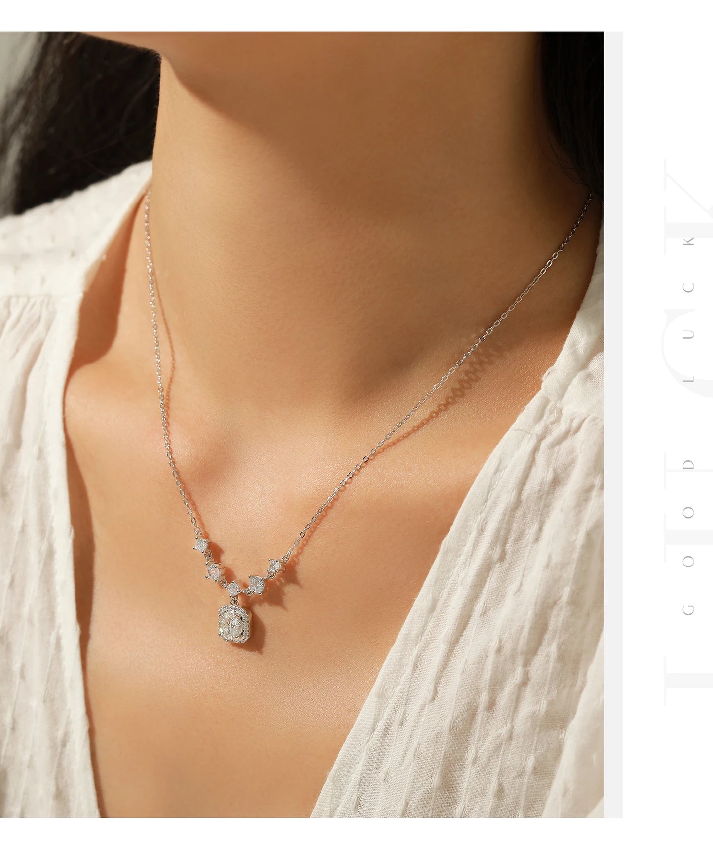 MODIAN D Color Moissanite 925 Sterling Silver Luxury Geometric Charm Necklace Bracelet For Women Wedding Statement Jewelry Set