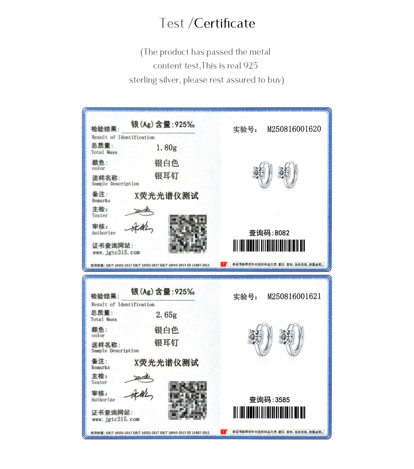 MODIAN 1CT/2CT D Color Moissanite Ear Buckle 925 Sterling Silver Classic Round Hoop Earrings For Women Fine Wedding Jewelry