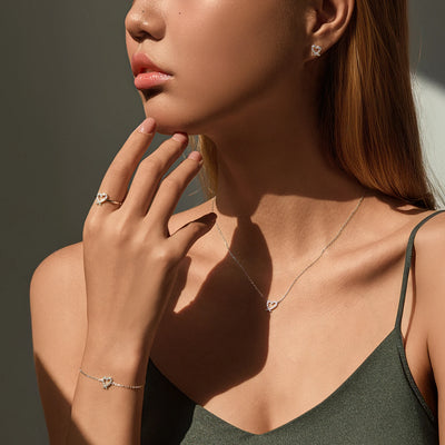 MODIAN Sparkle Moissanite Sets 925 Sterling Silver Sweet Irregular Heart Earrings Ring Bracelet Necklace For Women Jewelry Sets