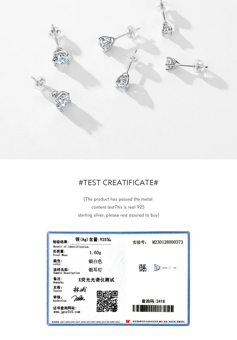 Modian Moissanite 1CT 2CT D Color VVS1 EX Luxury Stud Earrings 925 Sterling Silver Sparkling Earrings For Women Wedding Jewelry