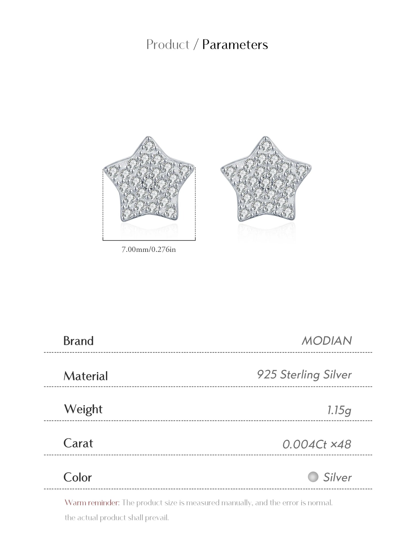 MODIAN D Color Shinning Moissanite 925 Sterling Silver Cute Stars Stud Earrings For Women Daily Party Fine Jewelry Accessories