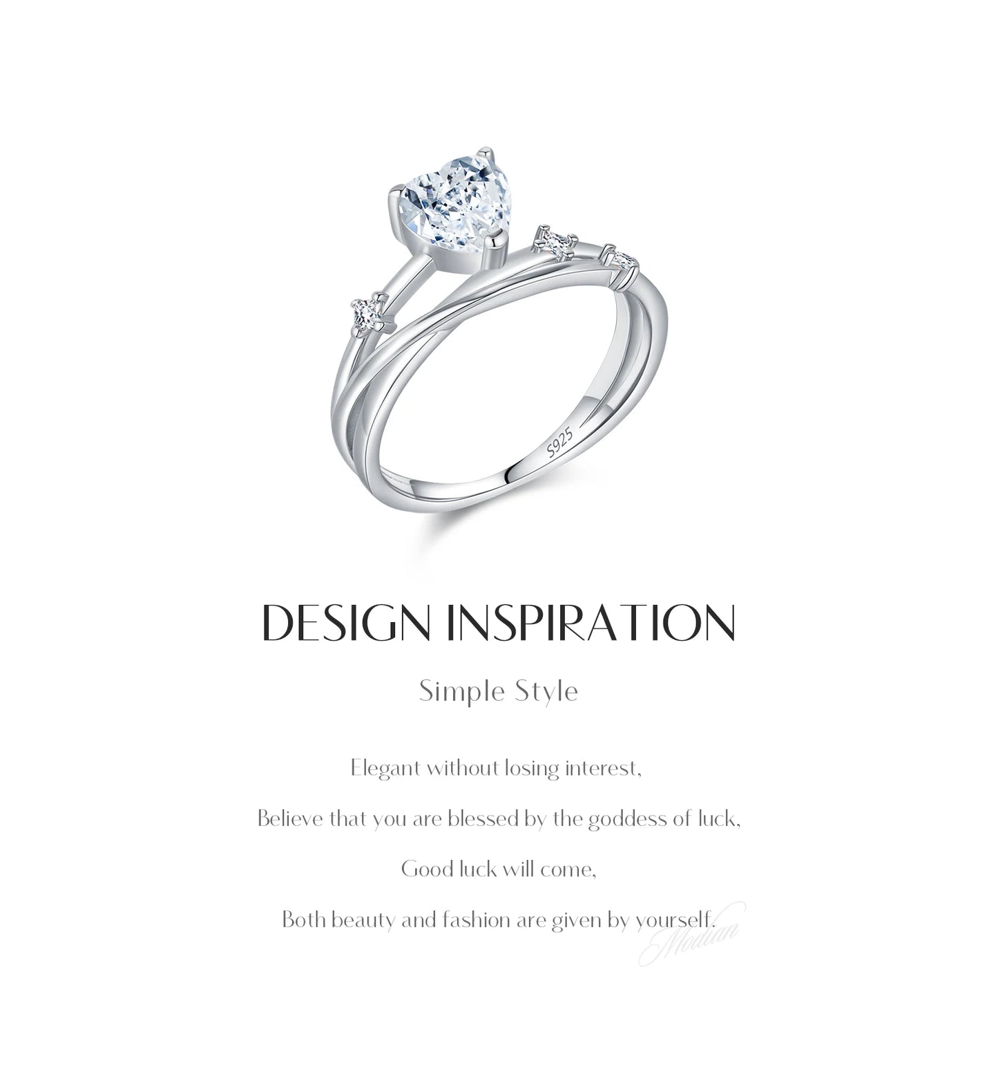 MODIAN 0.8CT D Color Heart Moissanite 925 Sterling Silver Line Multi-layer Rings For Women Romantic Wedding Fine Jewelry Gifts