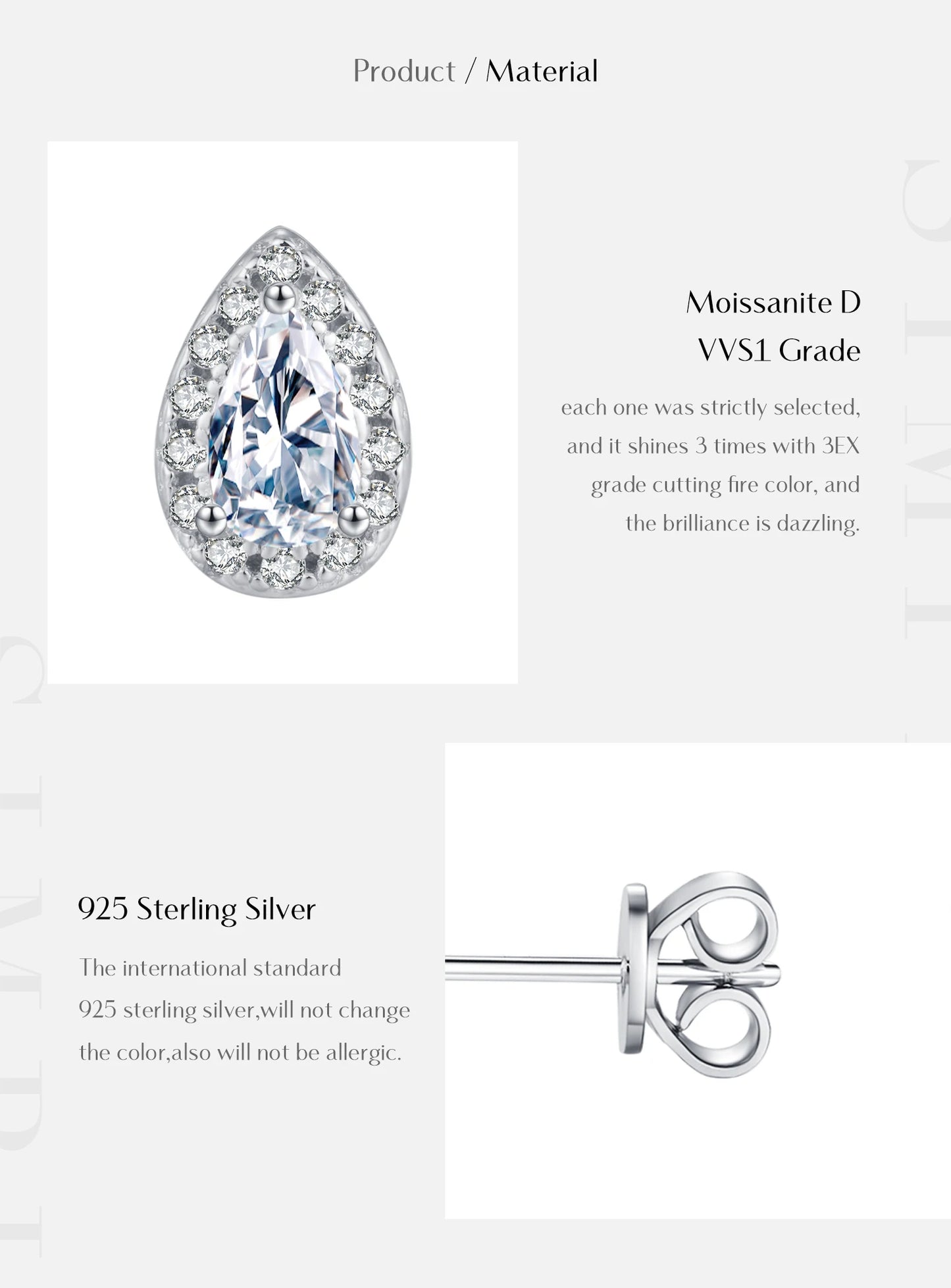 MODIAN D Color Pear Cut Moissanite Stud Earrings 925 Sterling Silver Water Drop Lab Created Diamond Wedding Jewelry For Women