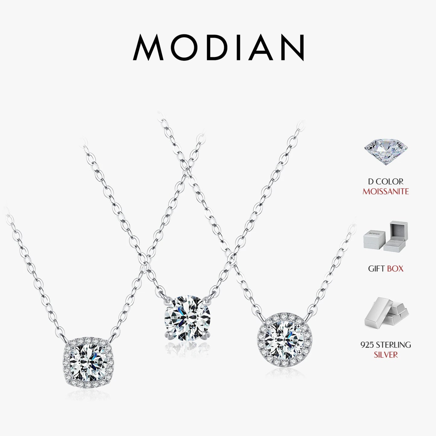 MODIAN Square & Round Halo Moissanite 925 Sterling Silver Pendant Necklace D Color VVS1 Lab Diamond Necklace For Women Jewelry