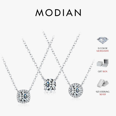 MODIAN Square & Round Halo Moissanite 925 Sterling Silver Pendant Necklace D Color VVS1 Lab Diamond Necklace For Women Jewelry