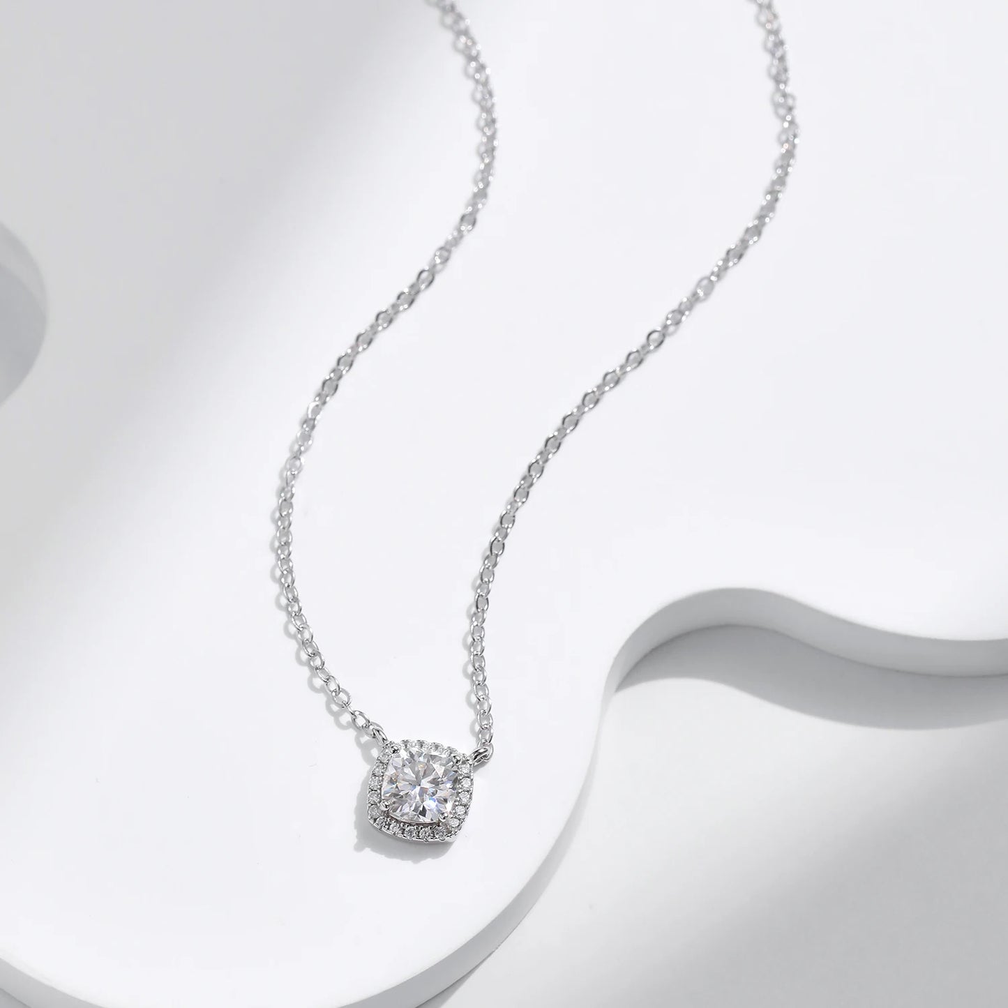 MODIAN 1 Carat Square Cushion Cut Halo Moissanite Pendant Necklace For Women 925 Sterling Silver Dazzling Wedding Bridal Jewelry