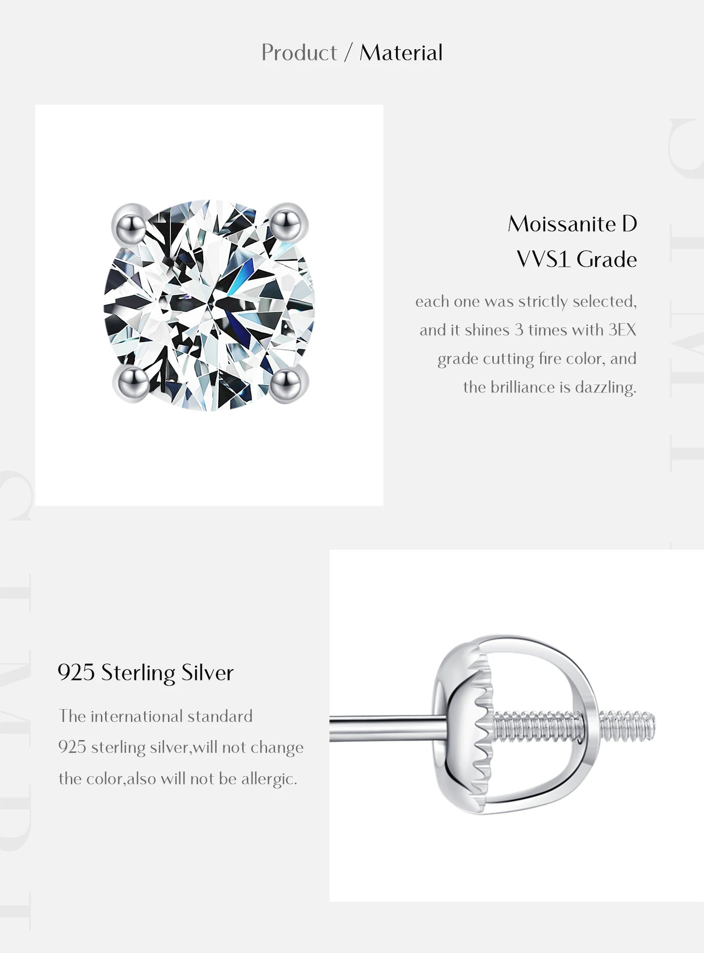 MODIAN 1.00Ct 2.00Ct Moissanite D Color Lab Diamond Stud Earrings For Women 925 Sterling Silver Basic Design Wedding Jewelry