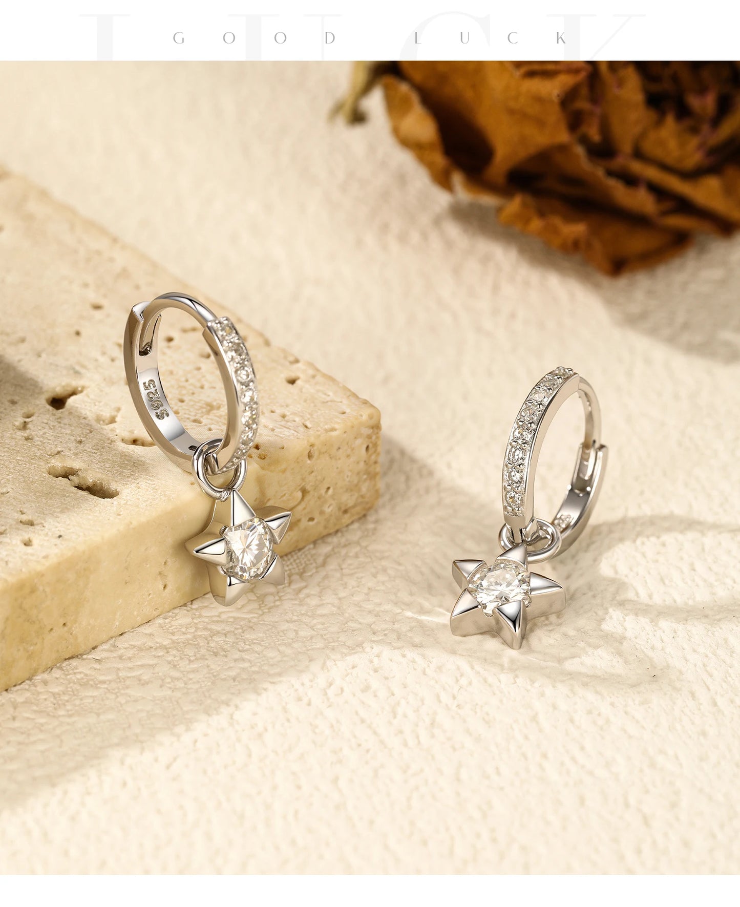 MODIAN D Color Round Moissanite Ear Buckles 925 Sterling Silver Fashion Stars Hoop Earrings For Women Wedding Jewelry Gifts