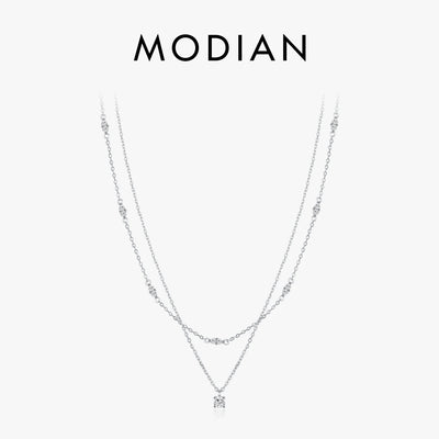 MODIAN Moissanite D Color Double Layer Pendant Necklace 925 Sterling Silver Round Stylish Choker Necklace For Women Jewelry