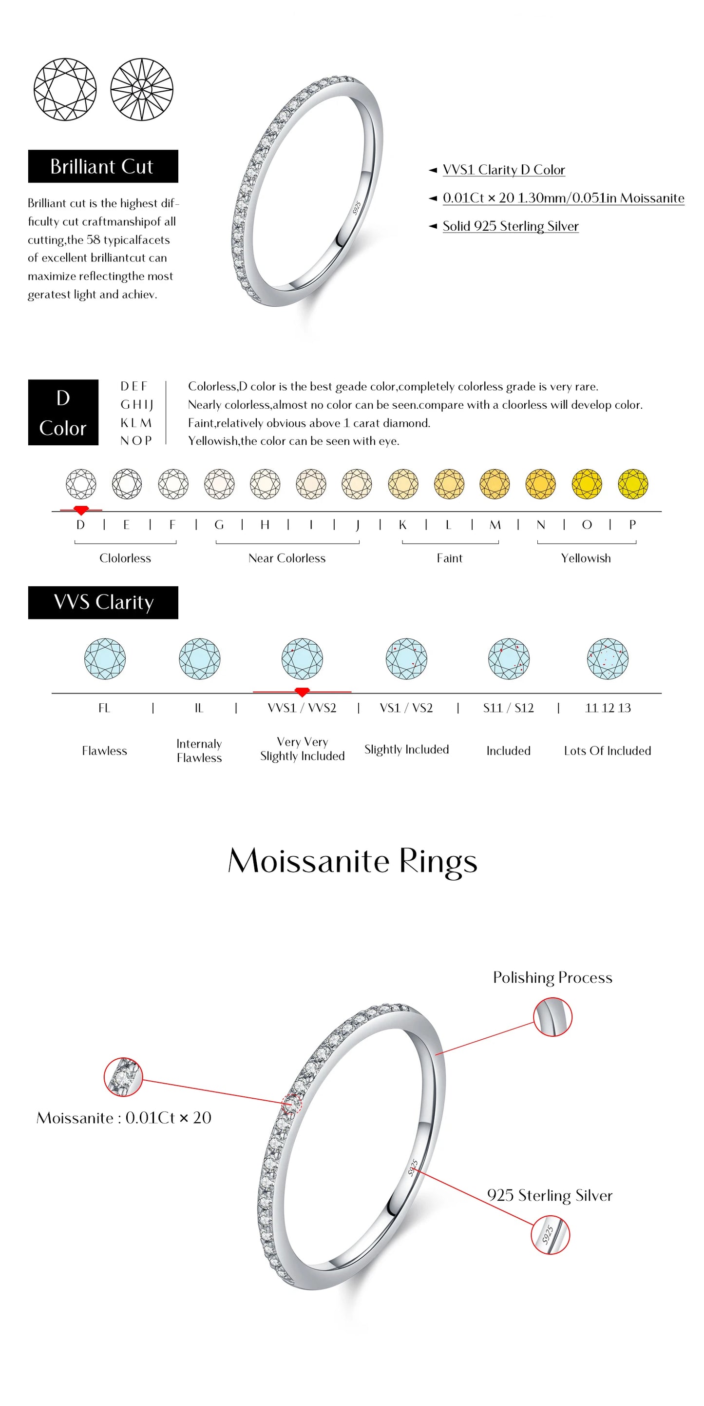 MODIAN Simple Eternity Moissanite Ring 925 Sterling Silver Sparkling Simple Thin Wedding Band Rings For Women Fine Jewelry