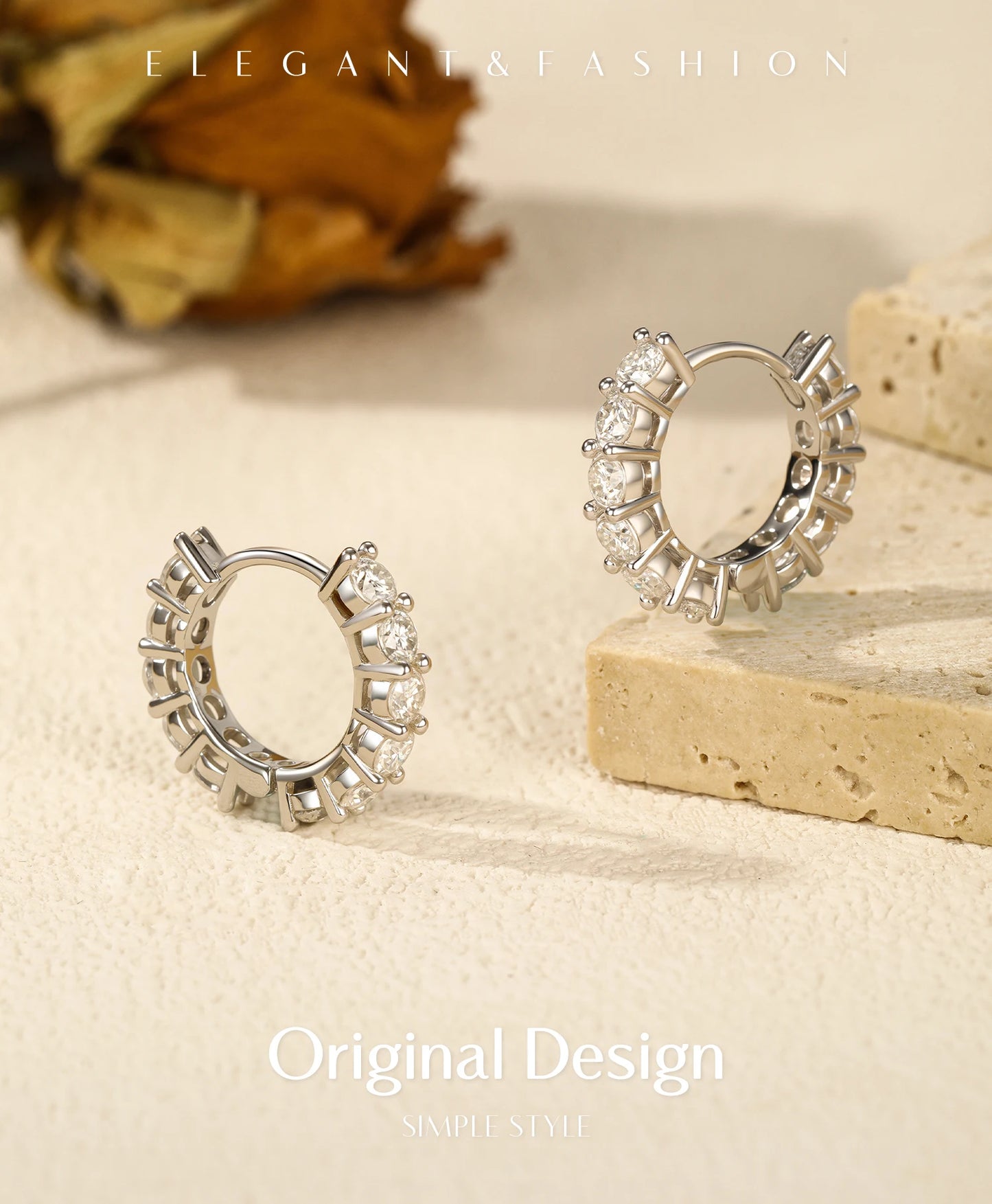 MODIAN D Color Sparkling Moissanite Ear Buckles Lab Diamond 925 Sterling Silver Luxury Hoop Earrings for Women Jewelry Gifts