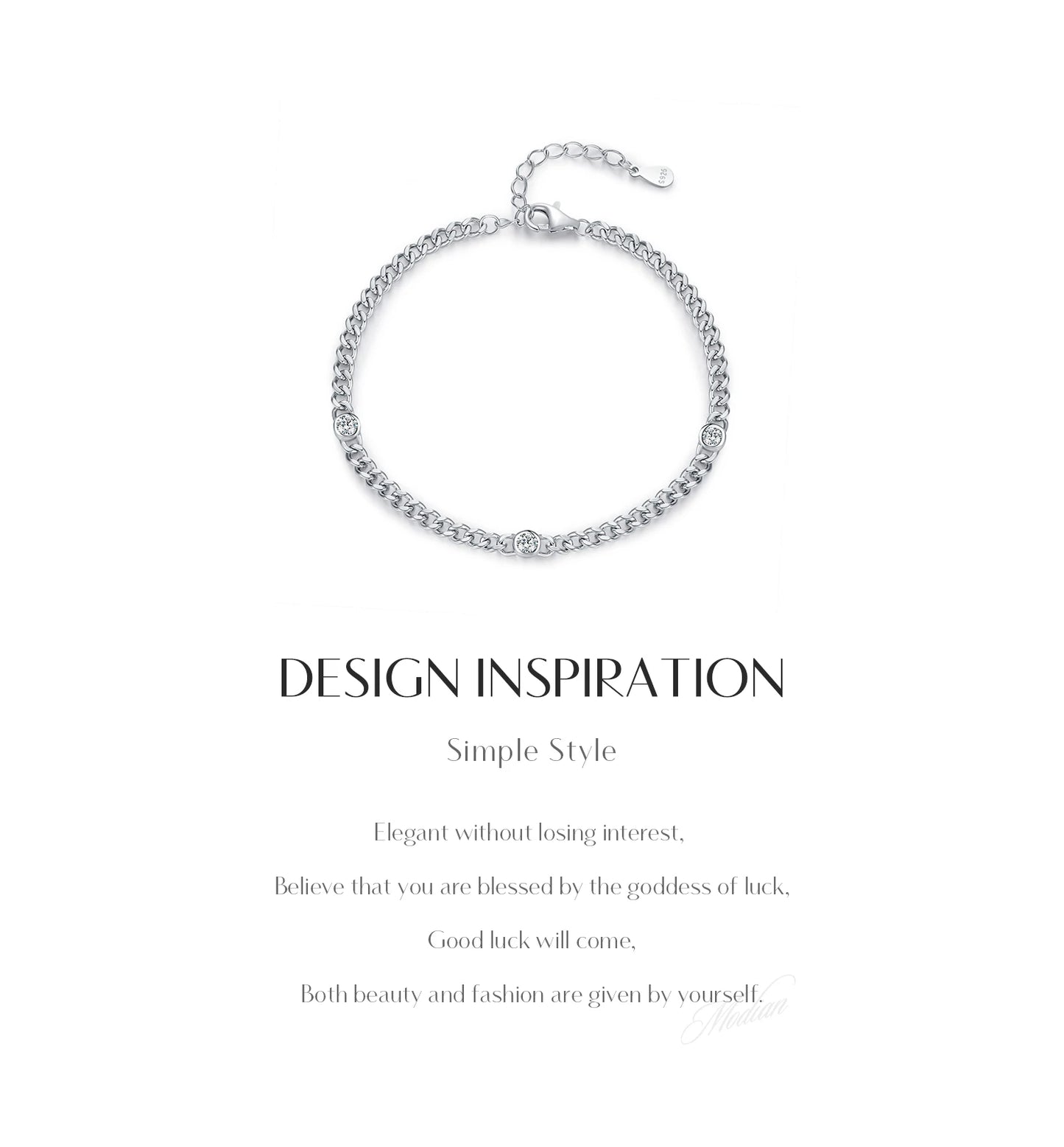 MODIAN White Gold Plated D Color Round Moissanite Twisted Bracelet 925 Sterling Silver VVS1 Dainty Adjustable Jewelry Gifts