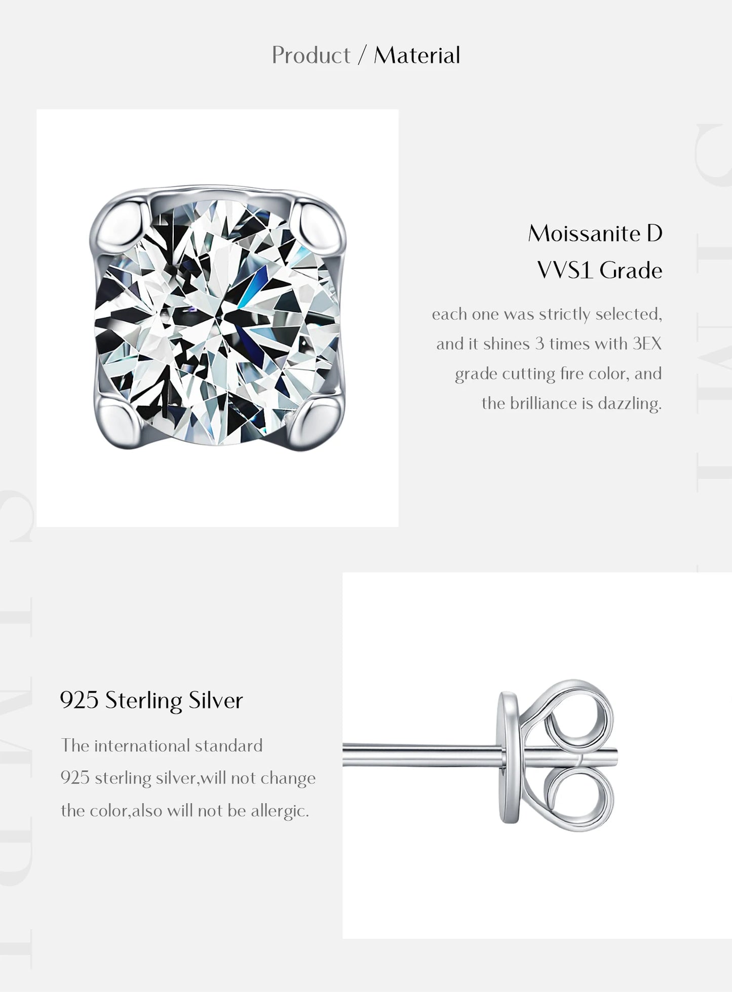 MODIAN 3MM-5MM Size D Color Moissanite 925 Sterling Silver Classic Simple Round Stud Earrings For Women Fine Stackable Jewelry