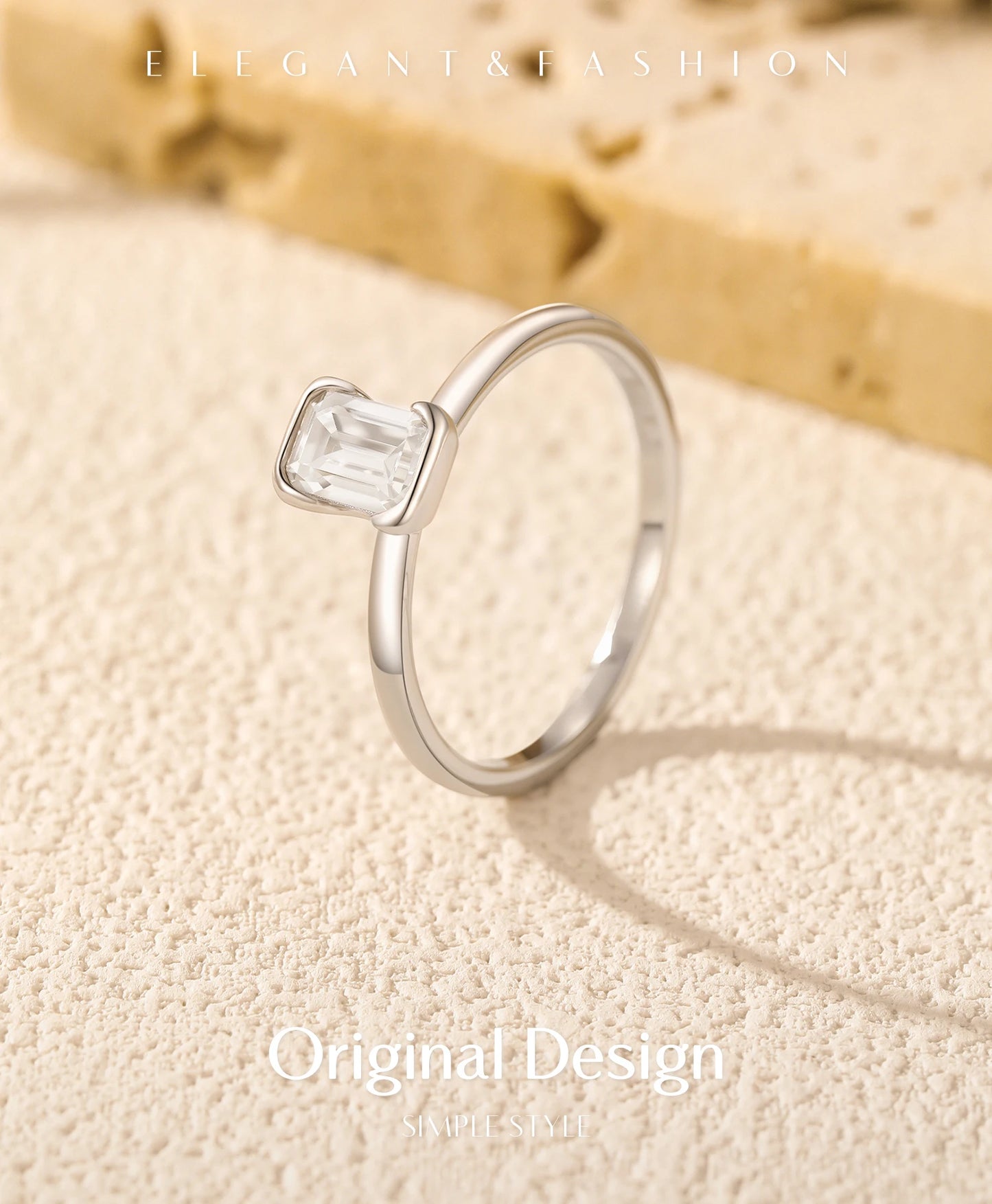 MODIAN 0.8Ct VVS1 Rectangle Emerald Cut Moissanite Ring 925 Sterling Silver Classic Rings For Women Wedding Fine Jewelry Gift