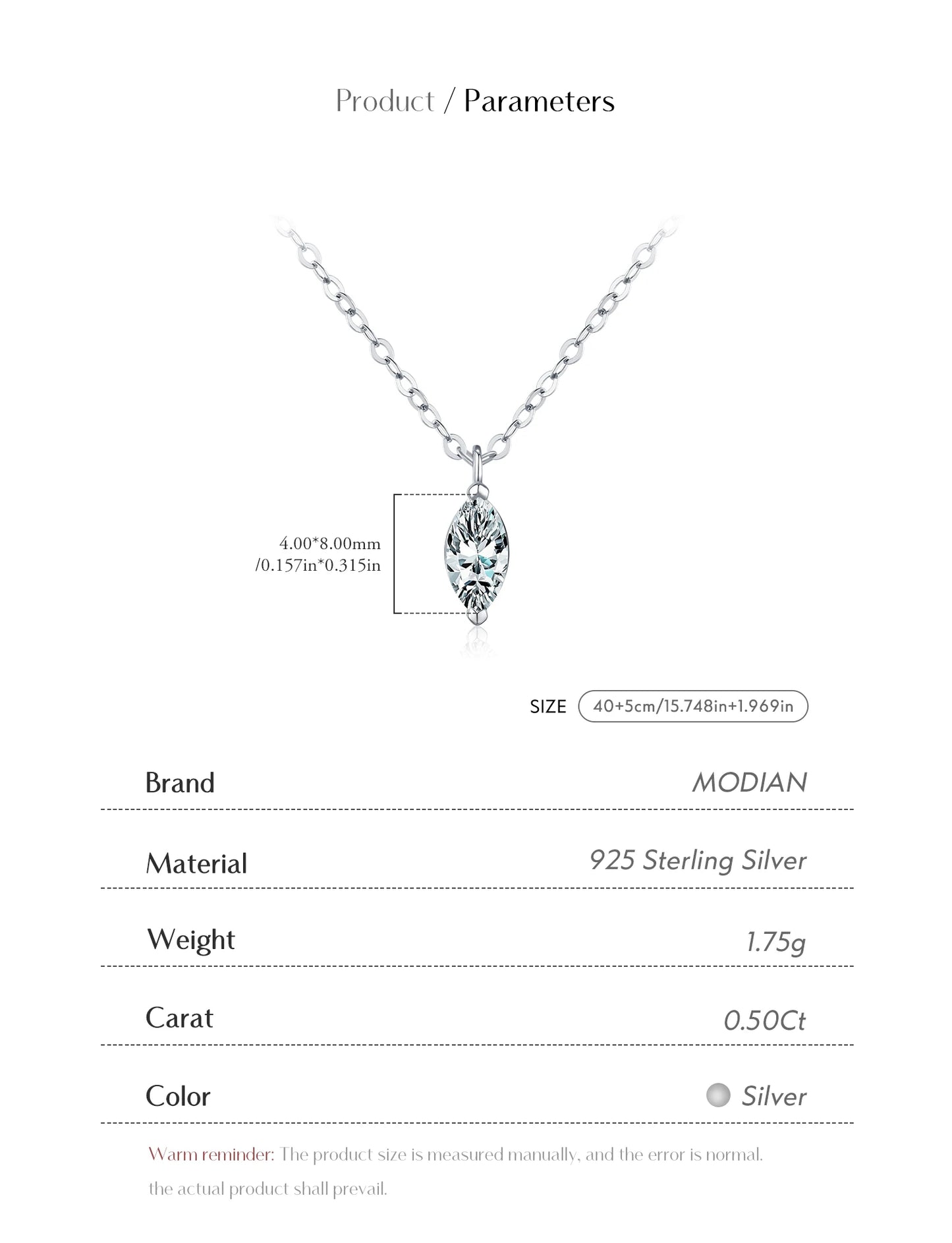 MODIAN D Color Rhombic Moissanite Necklaces 925 Sterling Silver Simple Link Chain Pendant Necklace For Women Fine Jewelry Gifts