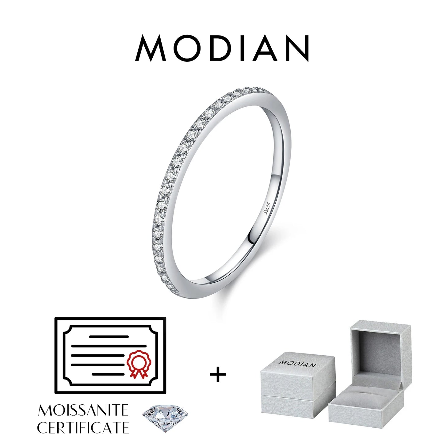 MODIAN Simple Eternity Moissanite Ring 925 Sterling Silver Sparkling Simple Thin Wedding Band Rings For Women Fine Jewelry