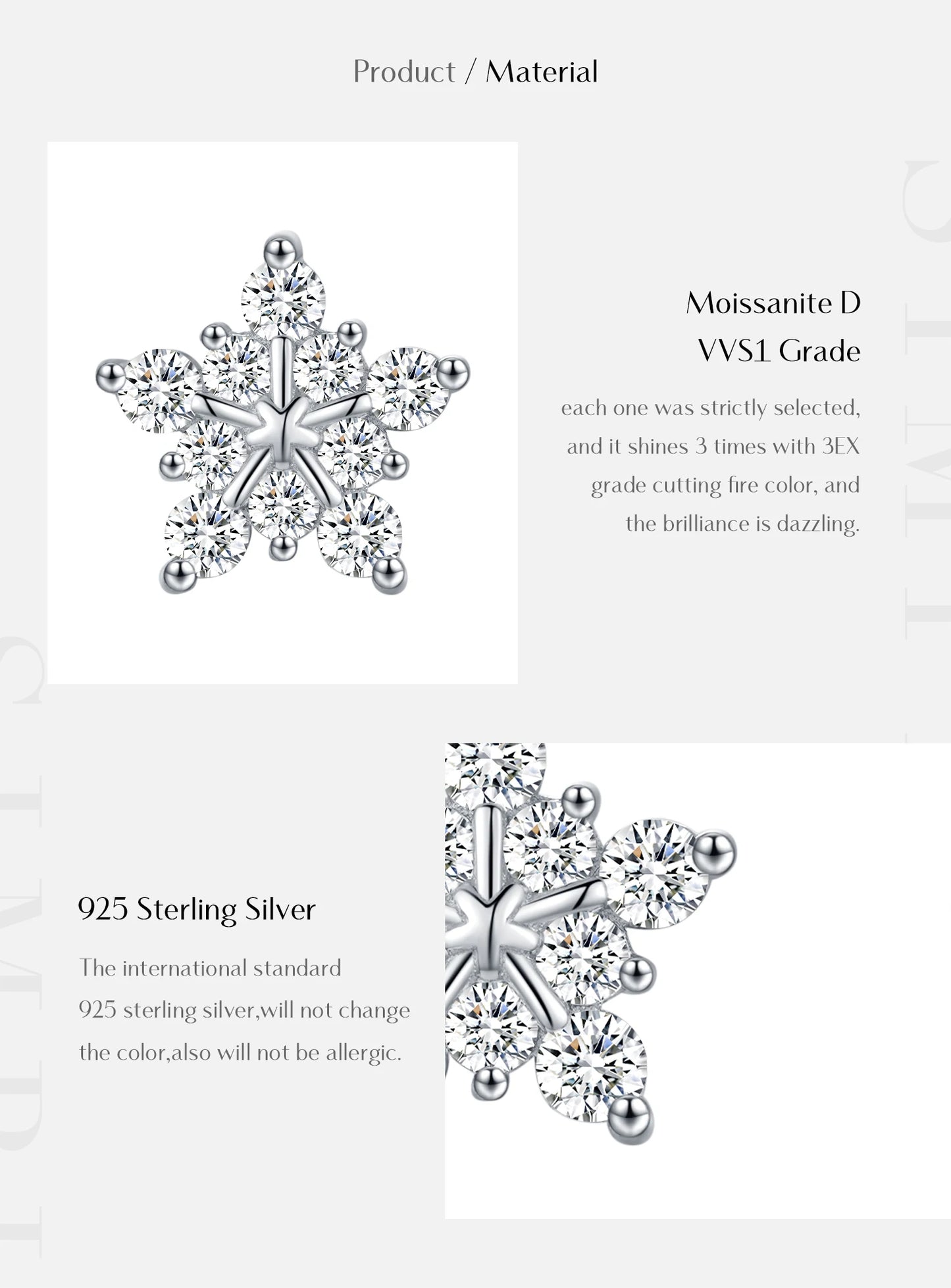 MODIAN D Color Dazzling Moissanite Earrings 925 Sterling Silver Trendy Cute Snowflake Stud Earrings For Women Fine Jewelry