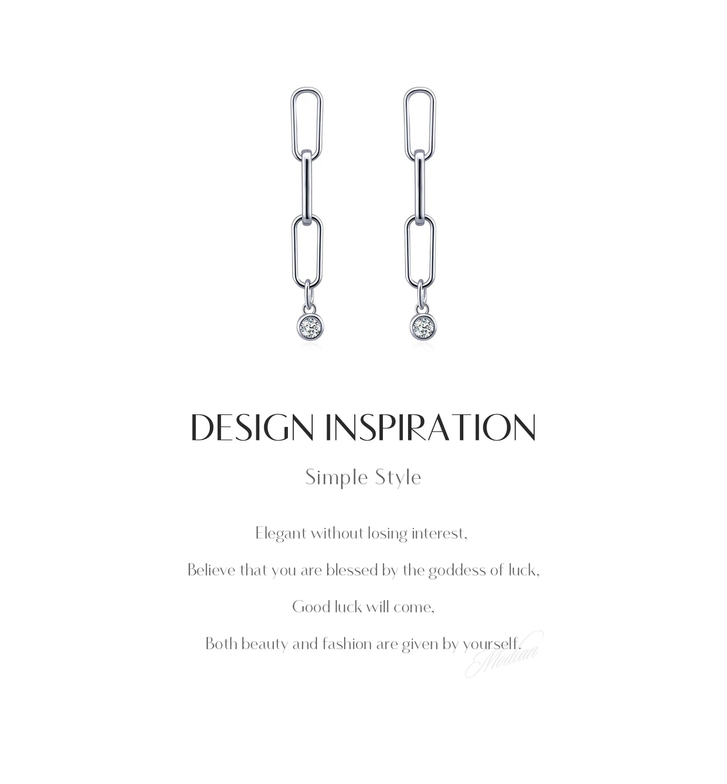 MODIAN VVS1 Clarity D Color Moissanite Earrings 925 Sterling Silver Fashion Link Chain Stud Earrings For Women Fine Jewelry