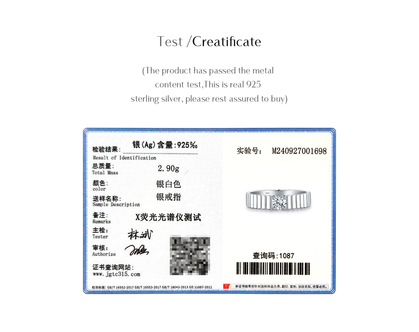 MODIAN D Color Moissanite Ring 925 Sterling Silver Trendy  Wide Eternal Stackable Finger Rings For Women Unisex Fine Jewelry