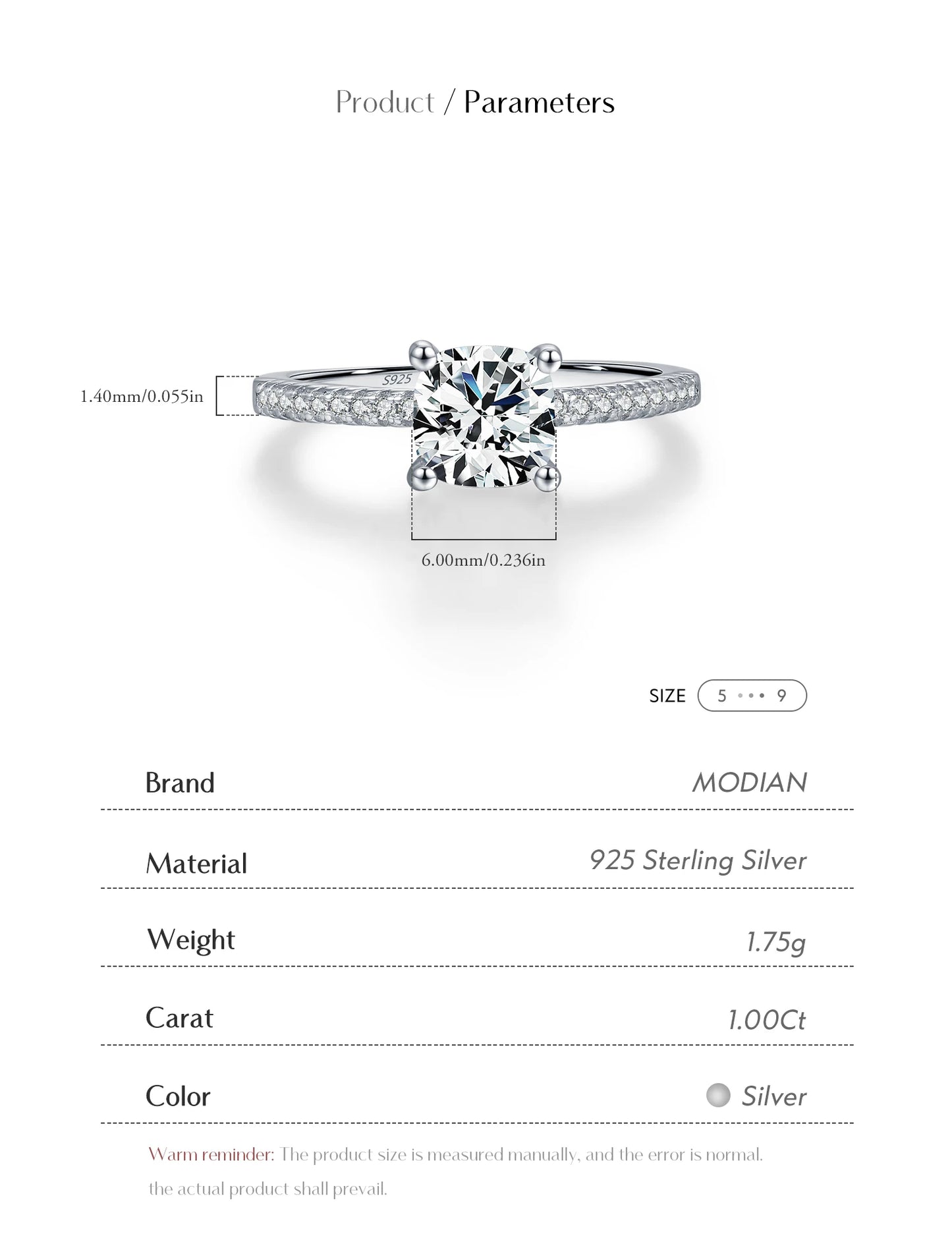 MODIAN 1CT D Color Square Moissanite Rings 925 Sterling Silver Trendy Finger Rings For Women Wedding Statement Fine Jewelry