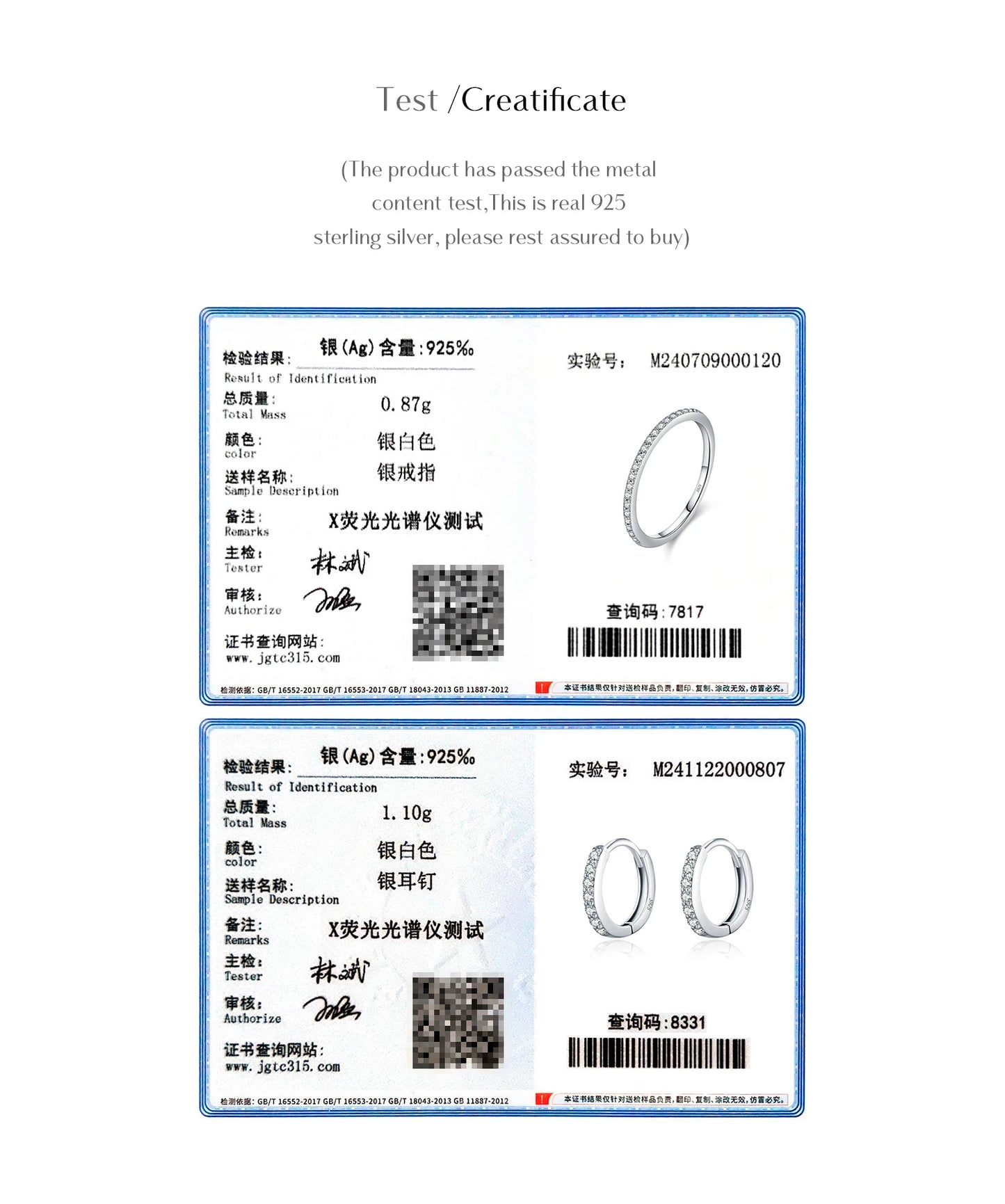 MODIAN D Color Moissanite 925 Sterling Silver Classic Simple Round Hoop Earrings Ring For Women Daily Fine Jewelry Set