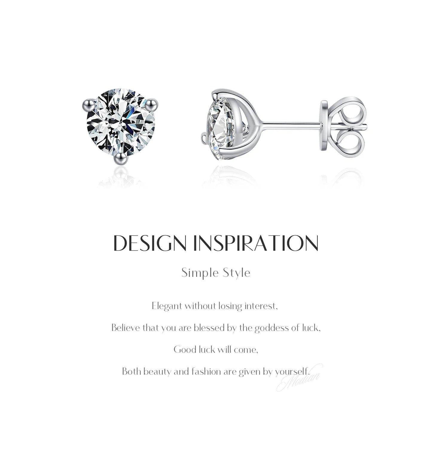 MODIAN D Color 1CT Moissanite Earrings 925 Sterling Silver Sparkling Three Prong Setting Stud Earrings For Women Wedding Jewelry