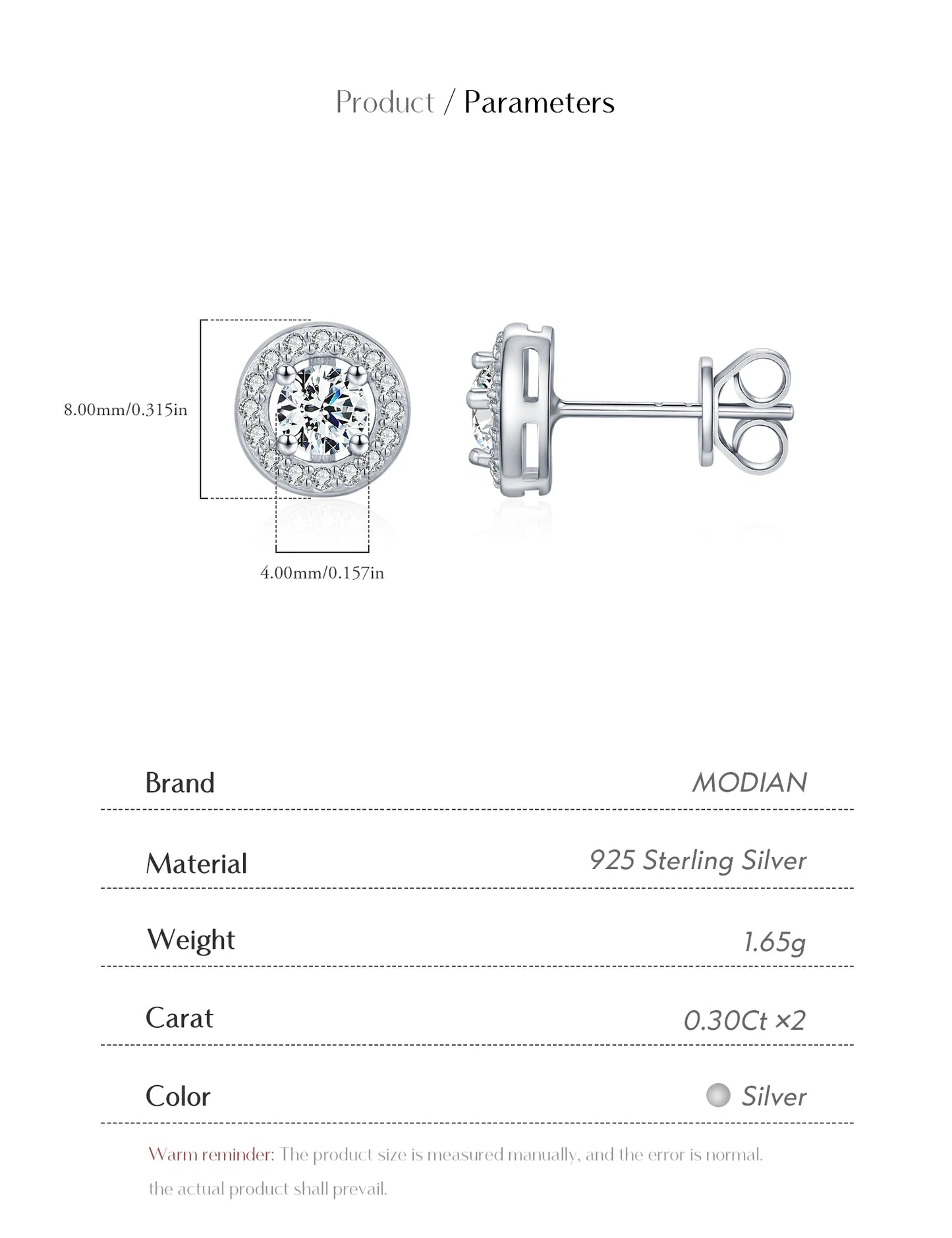 MODIAN Sparkling D Color Moissanite Halo Earrings 925 Sterling Silver Classic Stud Earrings For Women Wedding Fine Jewelry Gift