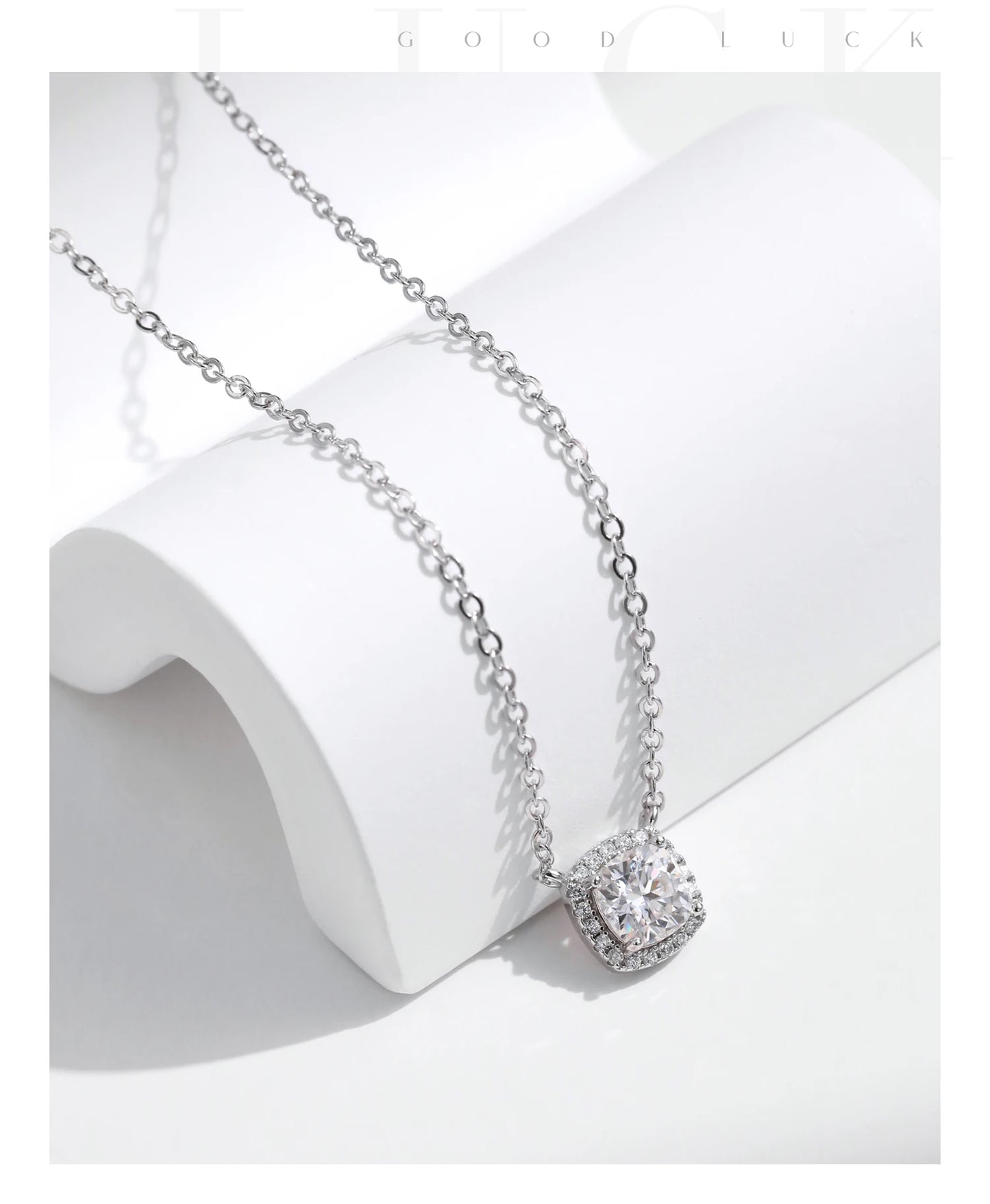 MODIAN 1 Carat Square Cushion Cut Halo Moissanite Pendant Necklace For Women 925 Sterling Silver Dazzling Wedding Bridal Jewelry