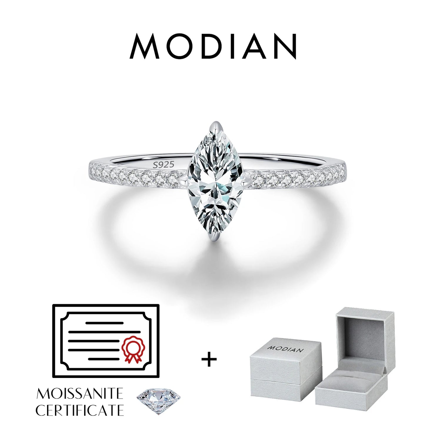 MODIAN 0.5Ct Rhombus Moissanite Ring 925 Sterling Silver Sparkling Lab Created Diamond Wedding Rings For Women Bridal Jewelry