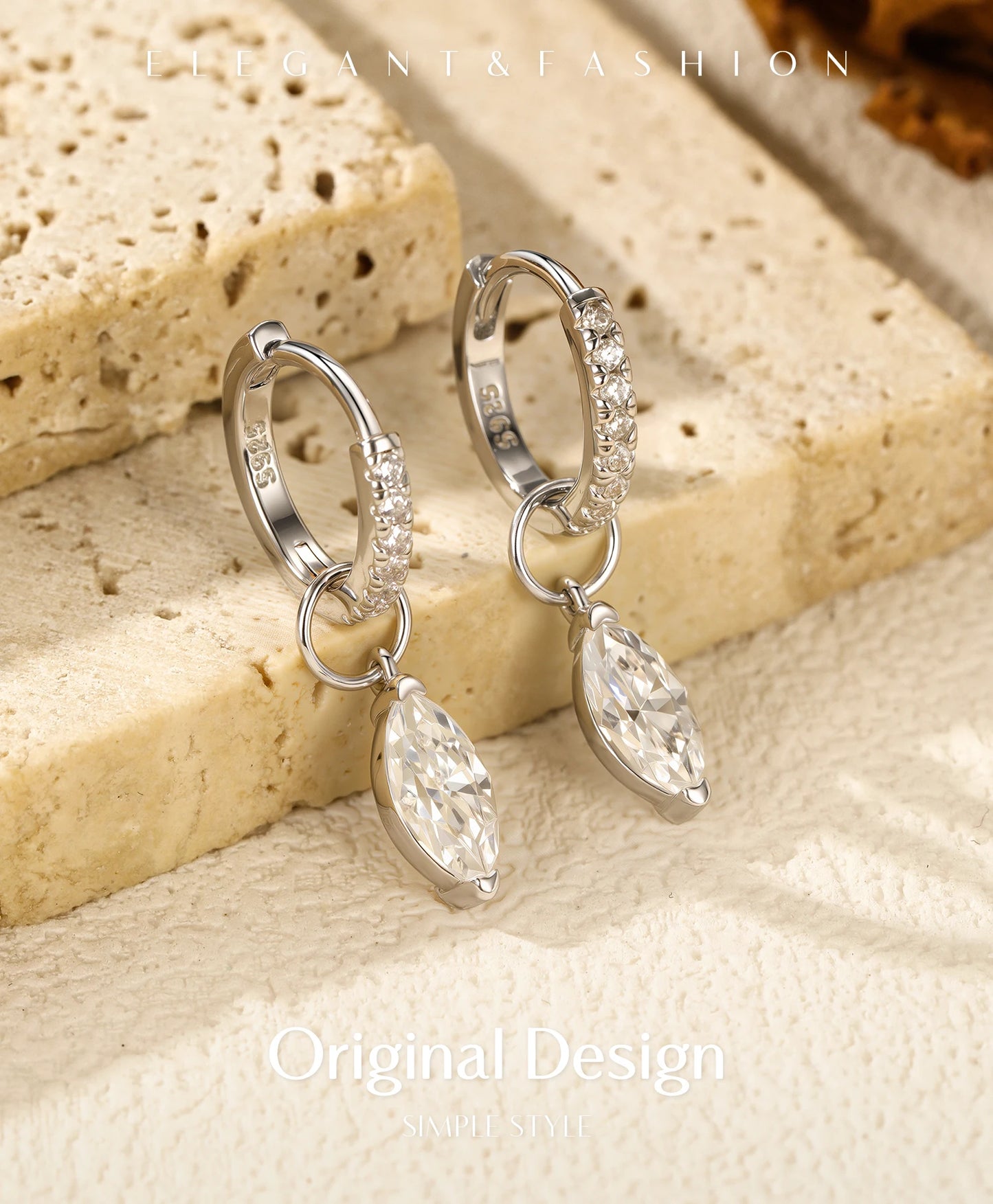 MODIAN 0.5Ct D Color Rhombic Moissanite Ear Buckles 925 Sterling Silver Luxury Shiny Hoop Earrings for Women Wedding Jewelry