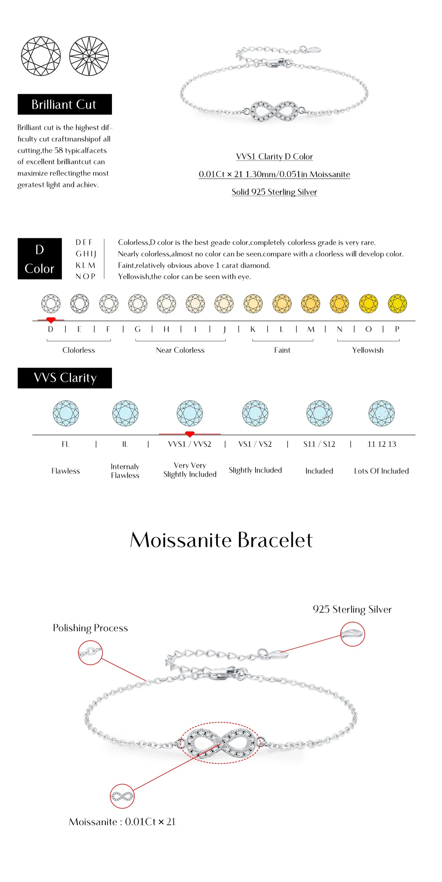 MODIAN D Color Moissanite Lab Created Diamond Bracelet 925 Sterling Silver Romantic Exquisite Infinity Love For Women Jewelry