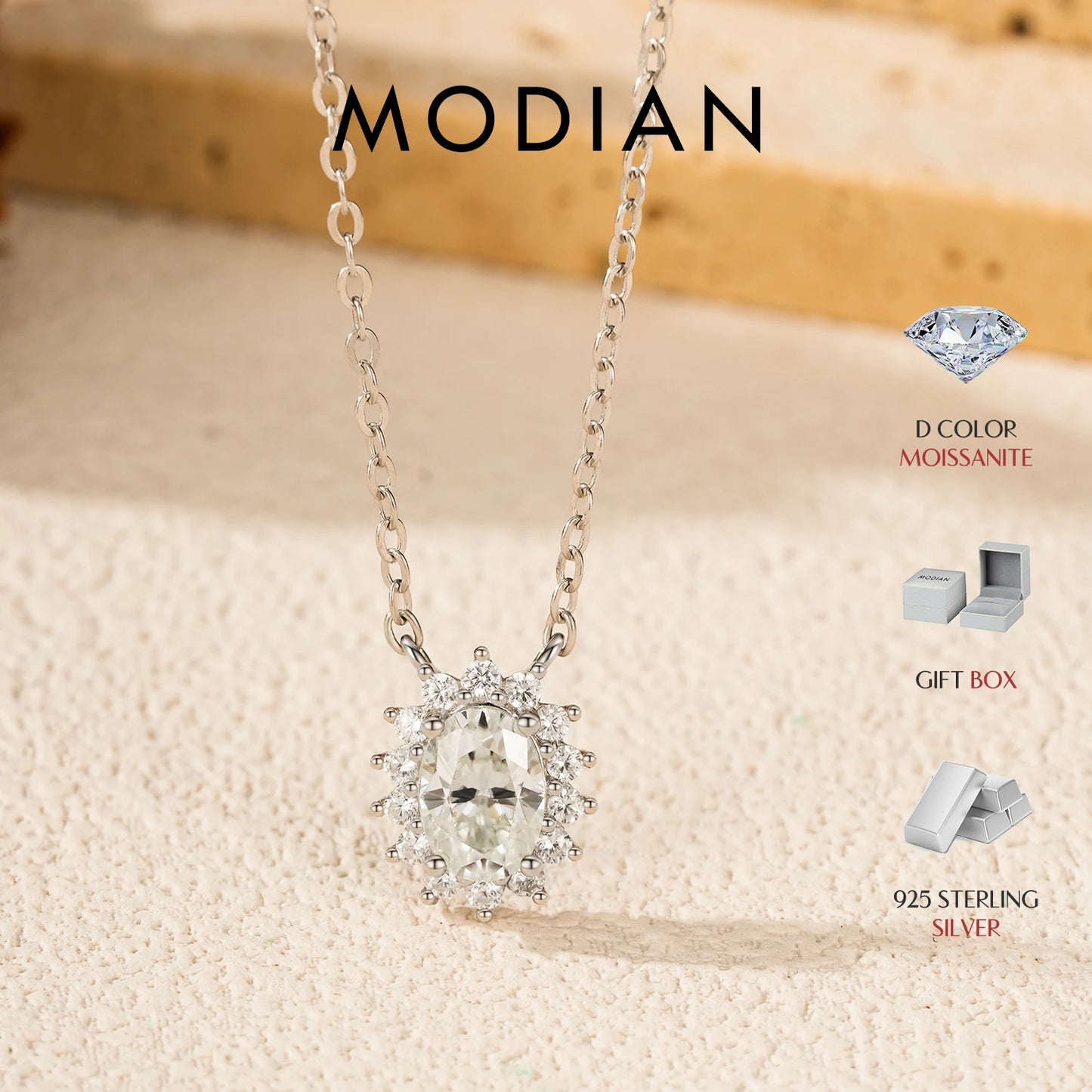 MODIAN D Color Oval Moissanite Necklaces 925 Sterling Silver Classic Pendant Necklace For Women Wedding Engagement Fine Jewelry