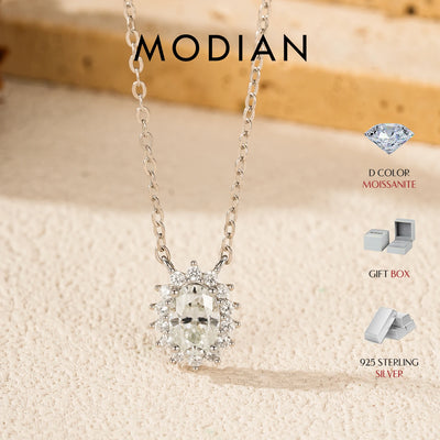 MODIAN D Color Oval Moissanite Necklaces 925 Sterling Silver Classic Pendant Necklace For Women Wedding Engagement Fine Jewelry