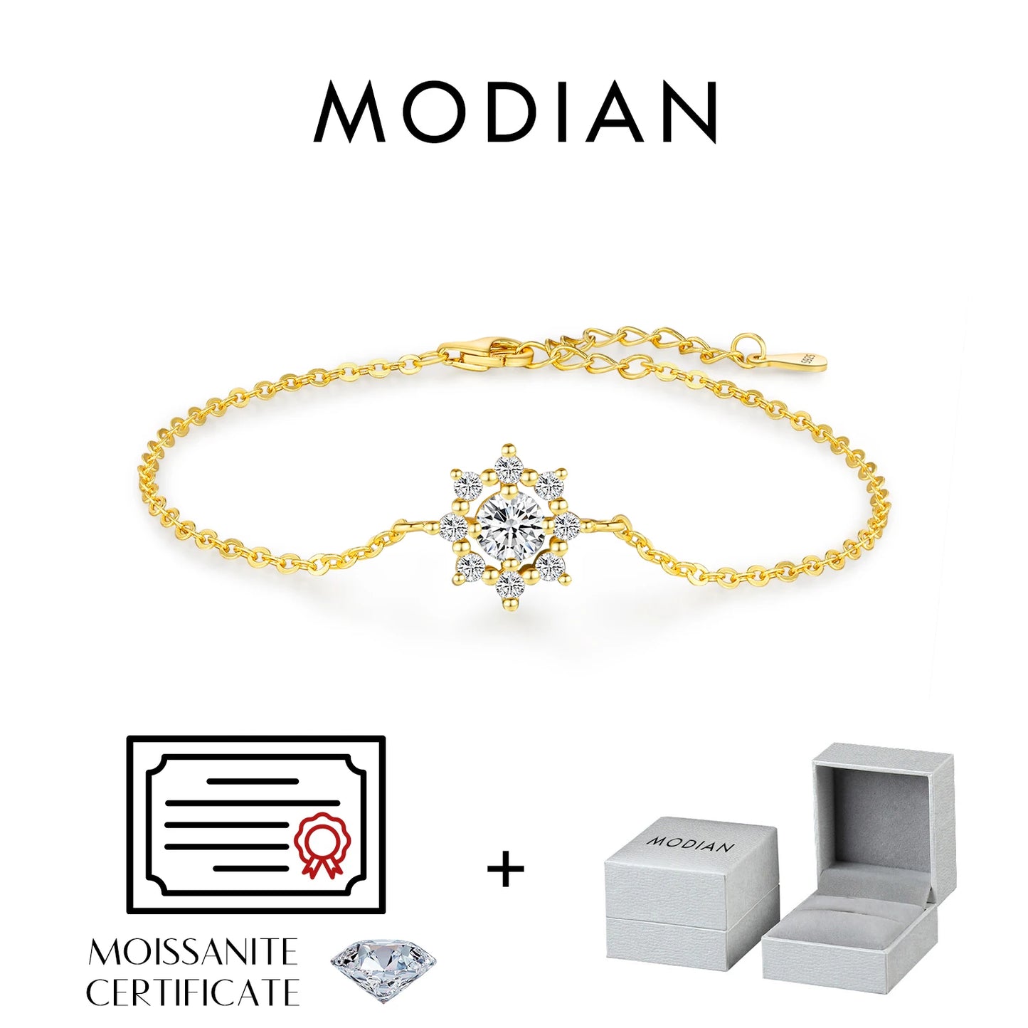 MODIAN 0.5CT VVS1 D Color Moissanite Bracelet Classic 925 Sterling Silver Snowflake Chain Charms For Women Jewelry