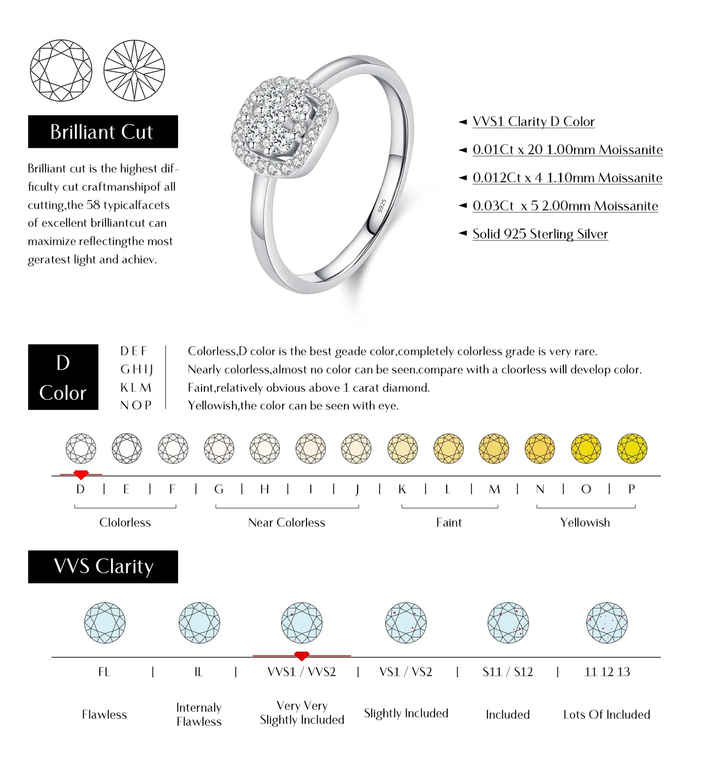 MODIAN Sparkling VVS1 D Color Pave Setting Moissanite Ring 925 Sterling Silver Wedding Band Ring for Women Fine Jewelry